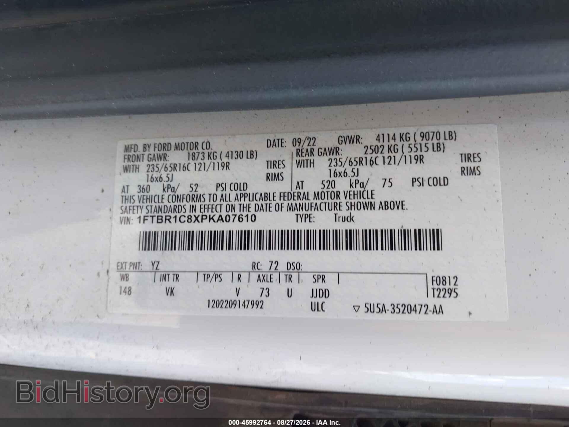 2023 FORD TRANSIT-250 - VIN: 1FTBR1C8XPKA07610 - Фото 9