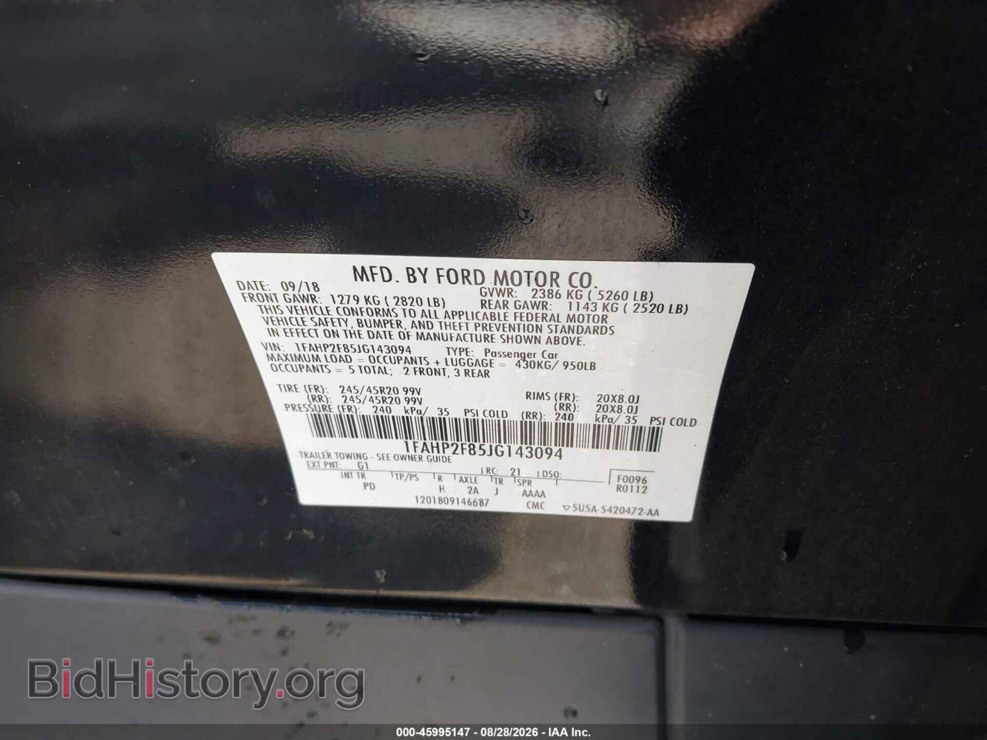 2018 FORD TAURUS - VIN: 1FAHP2F85JG143094 - Photo 9