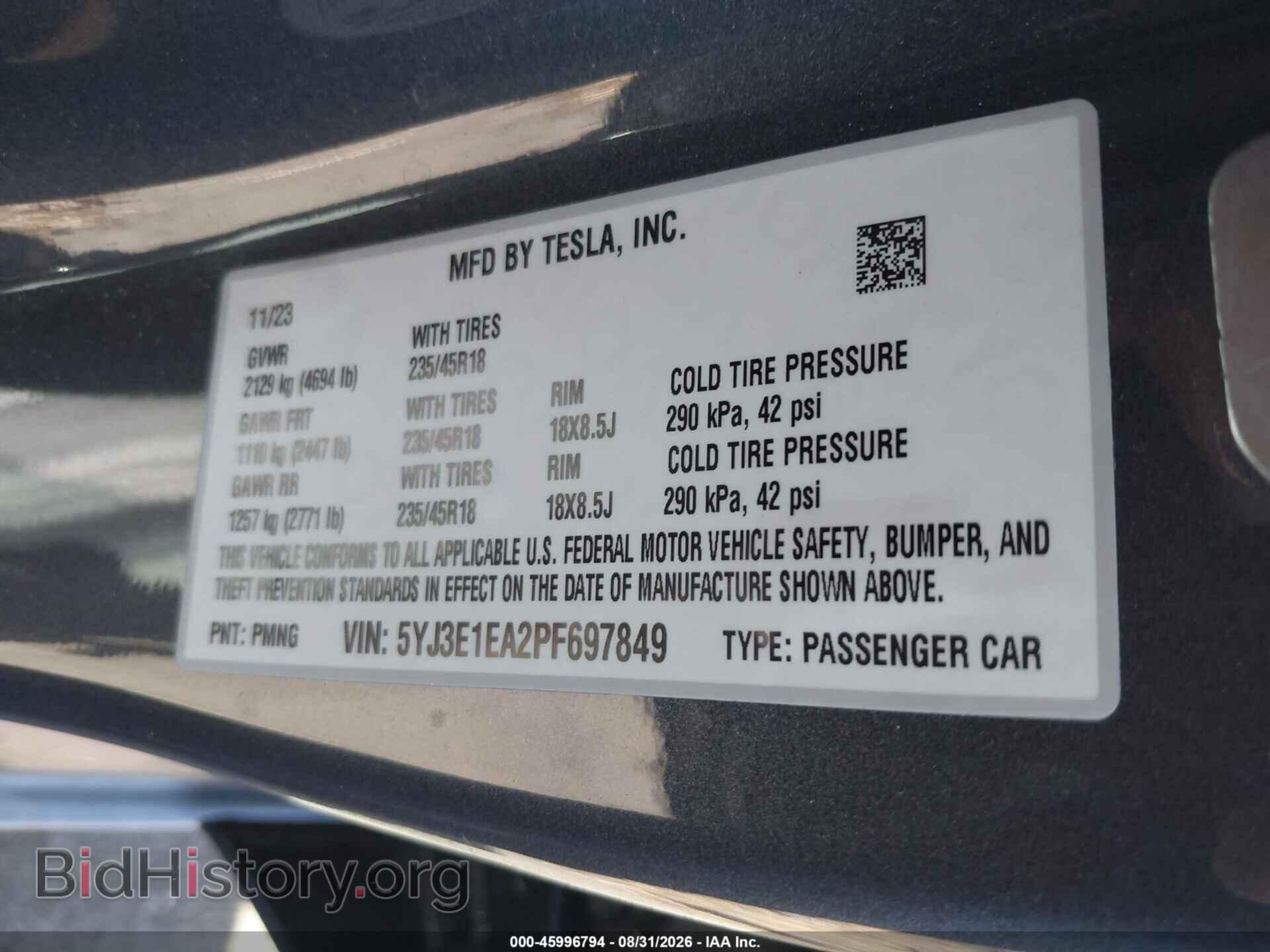 2023 TESLA MODEL 3 - VIN: 5YJ3E1EA2PF697849 - Фото 9