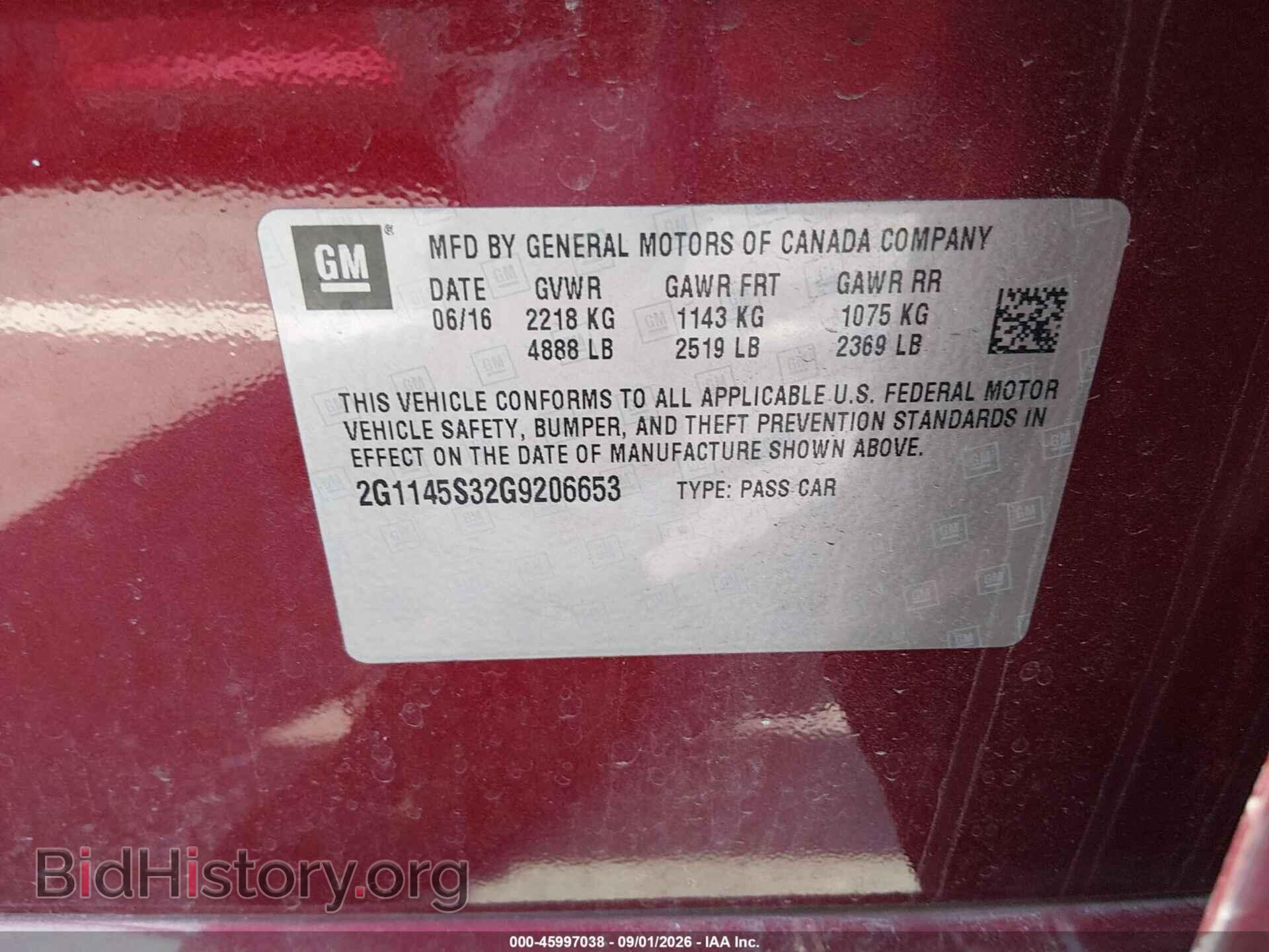 2016 CHEVROLET IMPALA - VIN: 2G1145S32G9206653 - Фото 9