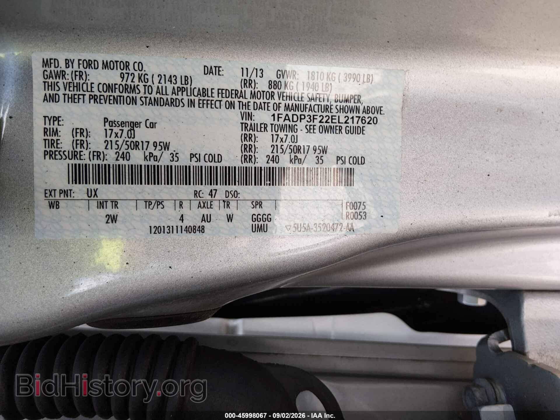 2014 FORD FOCUS - VIN: 1FADP3F22EL217620 - Фото 9