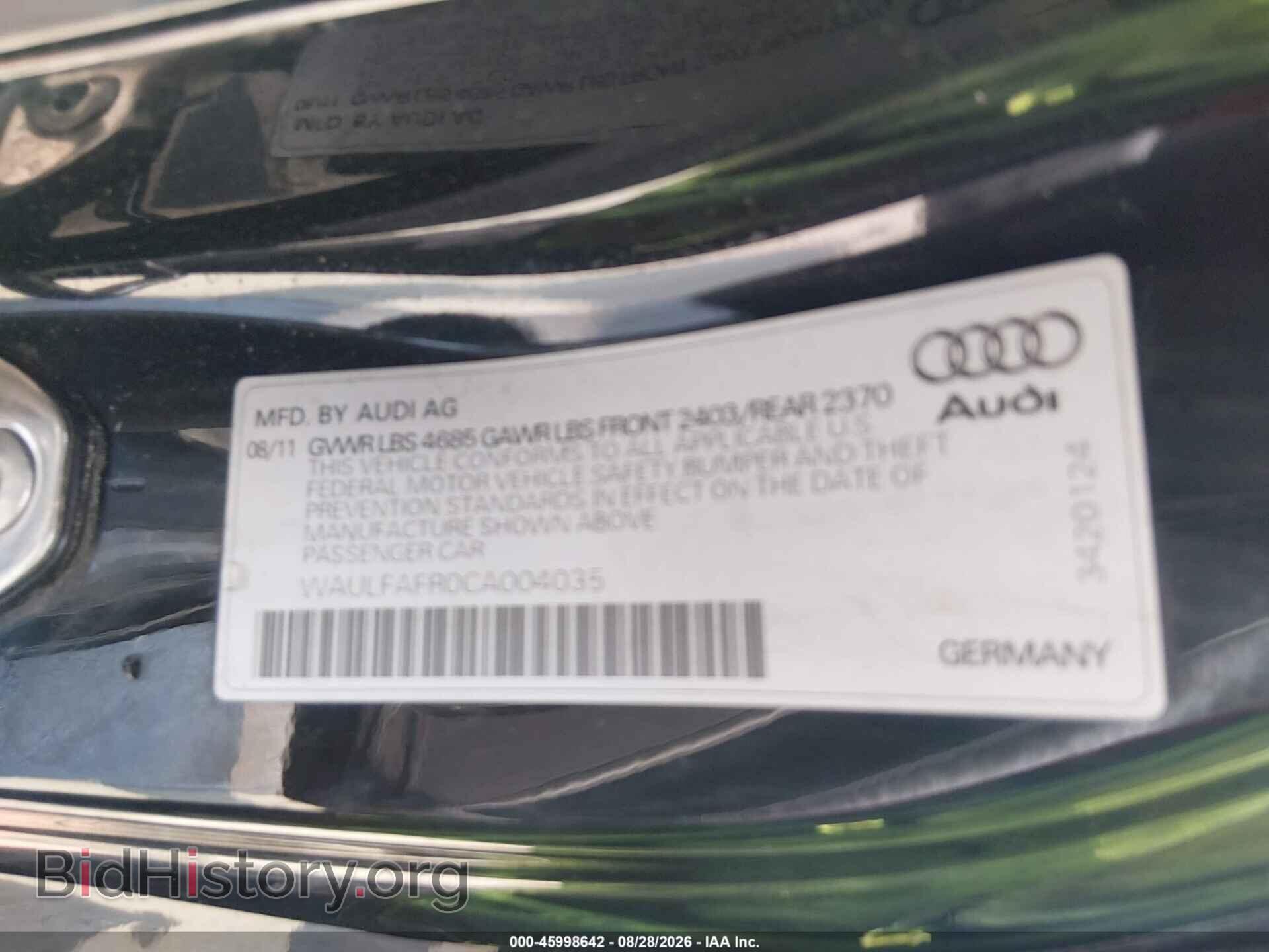 2012 AUDI A5 - VIN: WAULFAFR0CA004035 - Photo 9