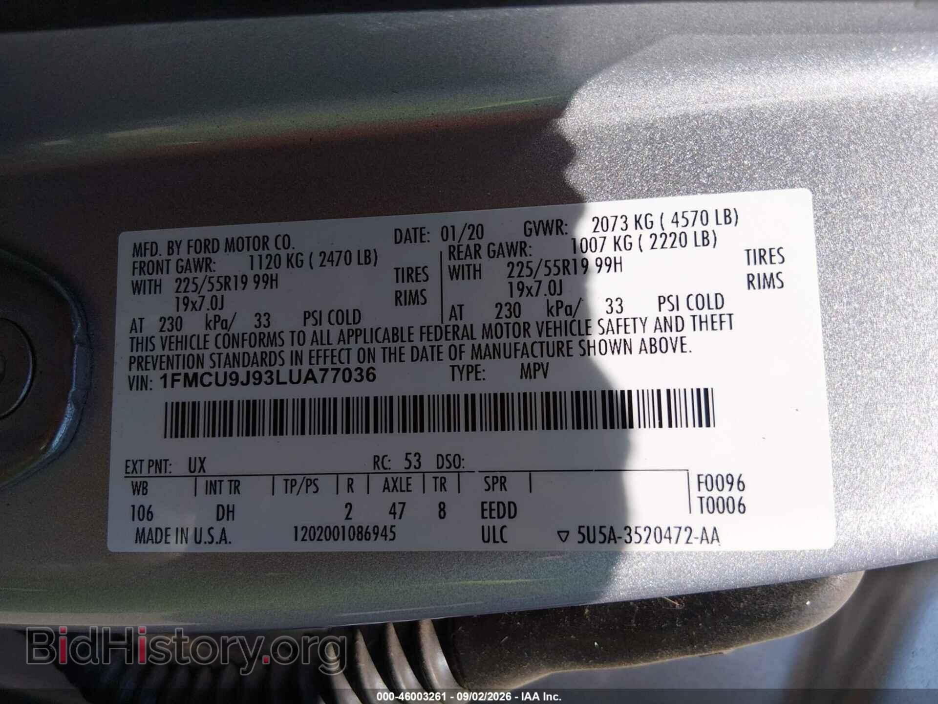 2020 FORD ESCAPE - VIN: 1FMCU9J93LUA77036 - Photo 9