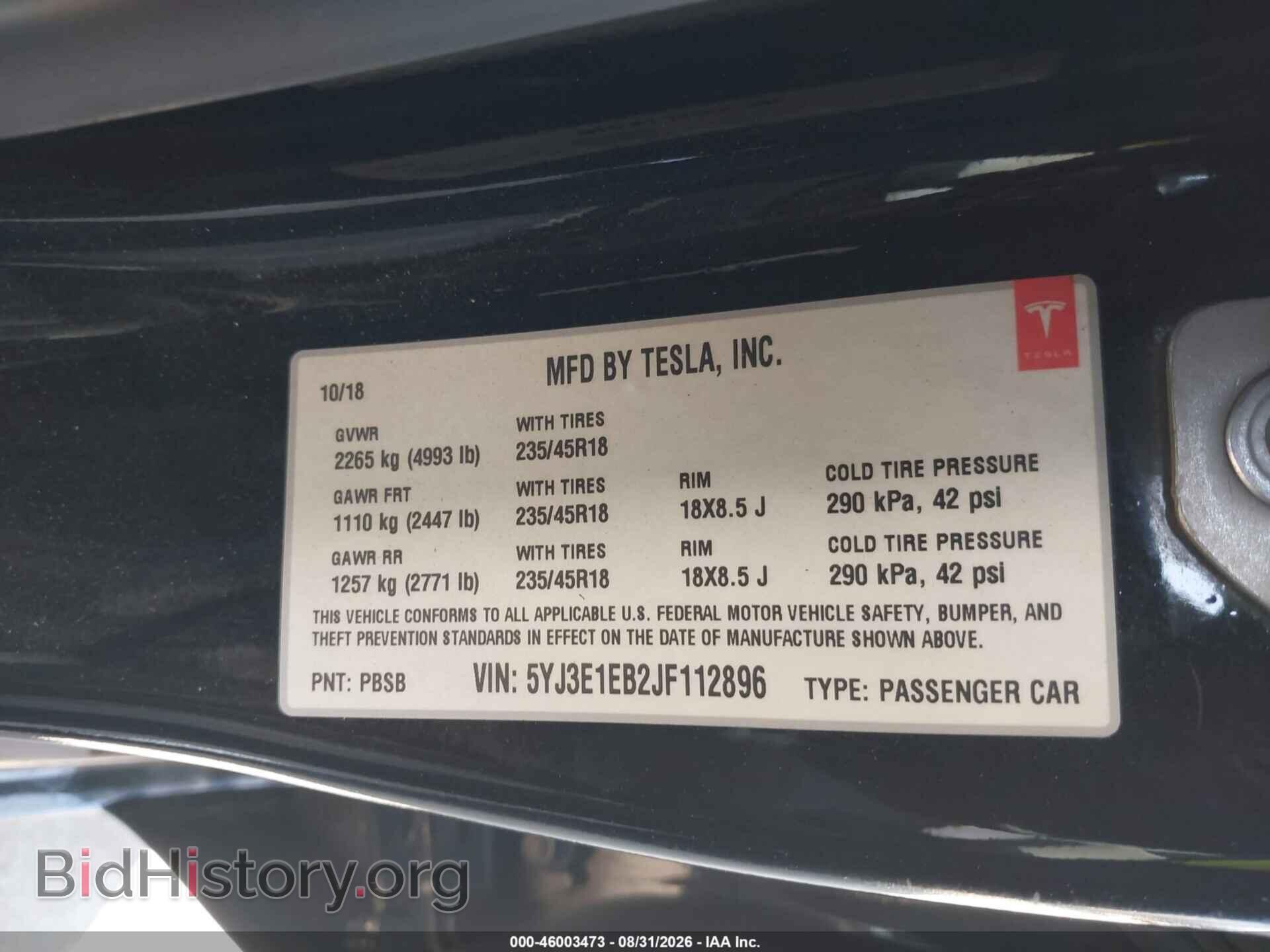 2018 TESLA MODEL 3 - VIN: 5YJ3E1EB2JF112896 - Photo 9