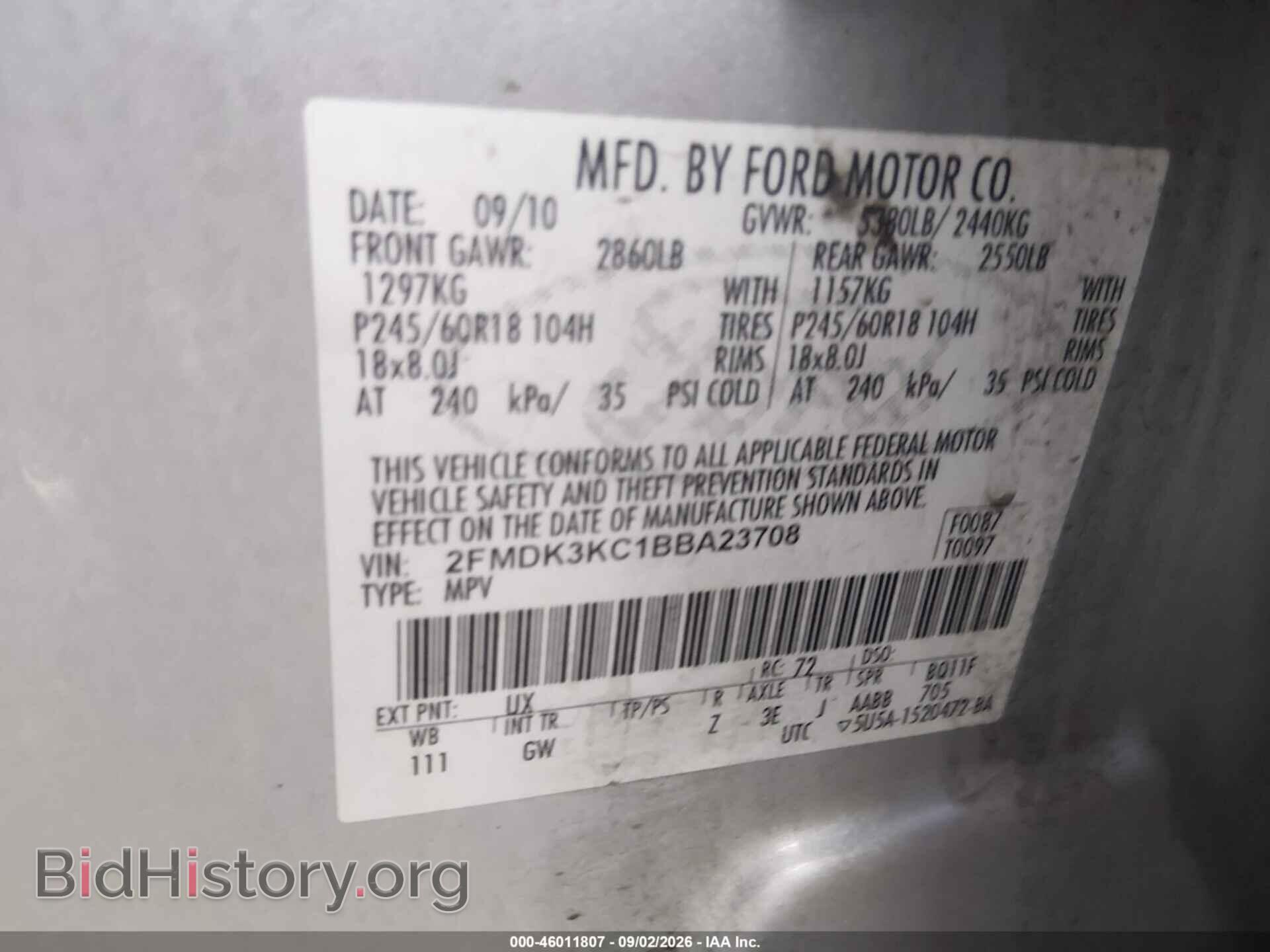 2011 FORD EDGE - VIN: 2FMDK3KC1BBA23708 - Photo 9