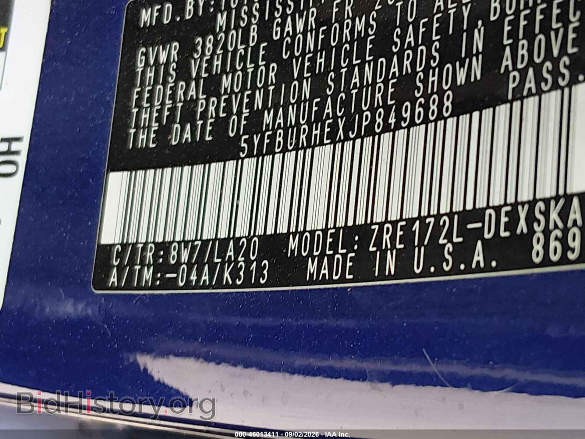 2018 TOYOTA COROLLA - VIN: 5YFBURHEXJP849688 - Фото 9