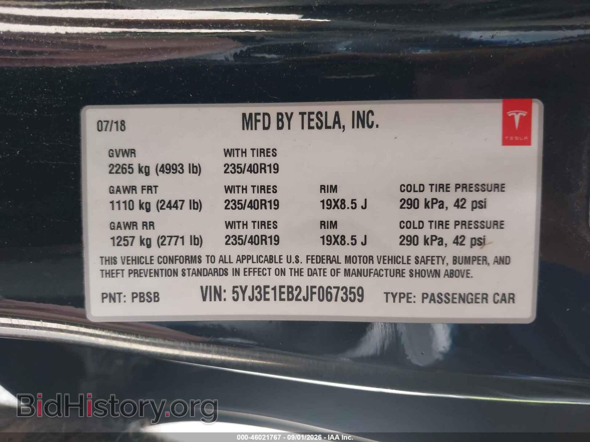 2018 TESLA MODEL 3 - VIN: 5YJ3E1EB2JF067359 - Фото 9