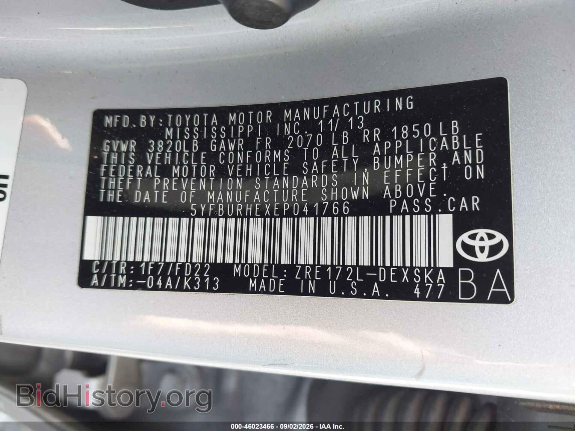 2014 TOYOTA COROLLA - VIN: 5YFBURHEXEP041766 - Фото 9