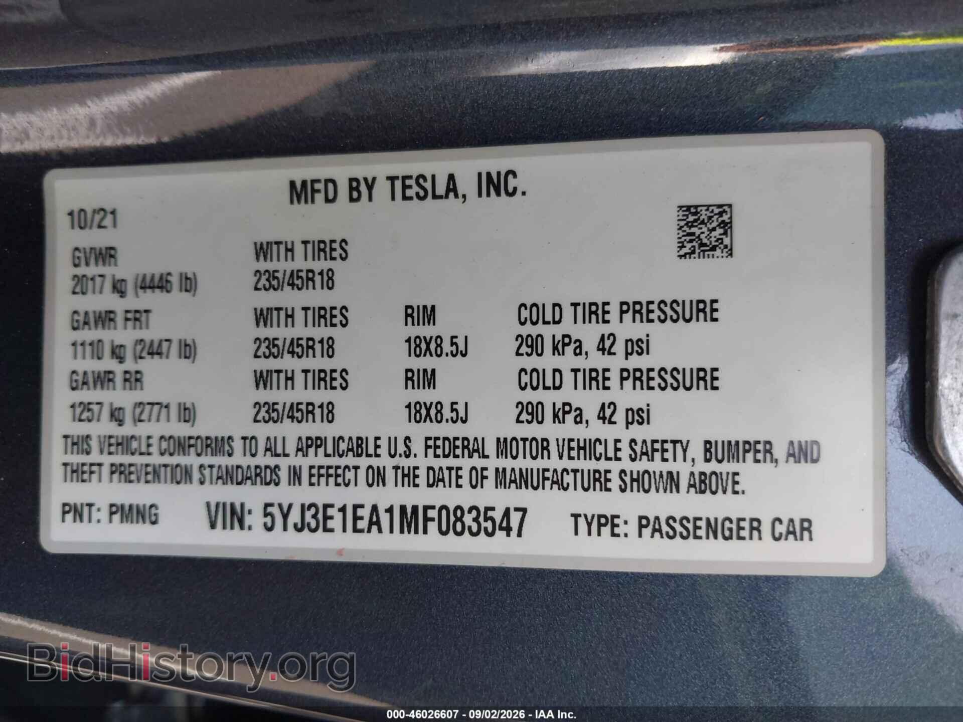 2021 TESLA MODEL 3 - VIN: 5YJ3E1EA1MF083547 - Photo 9