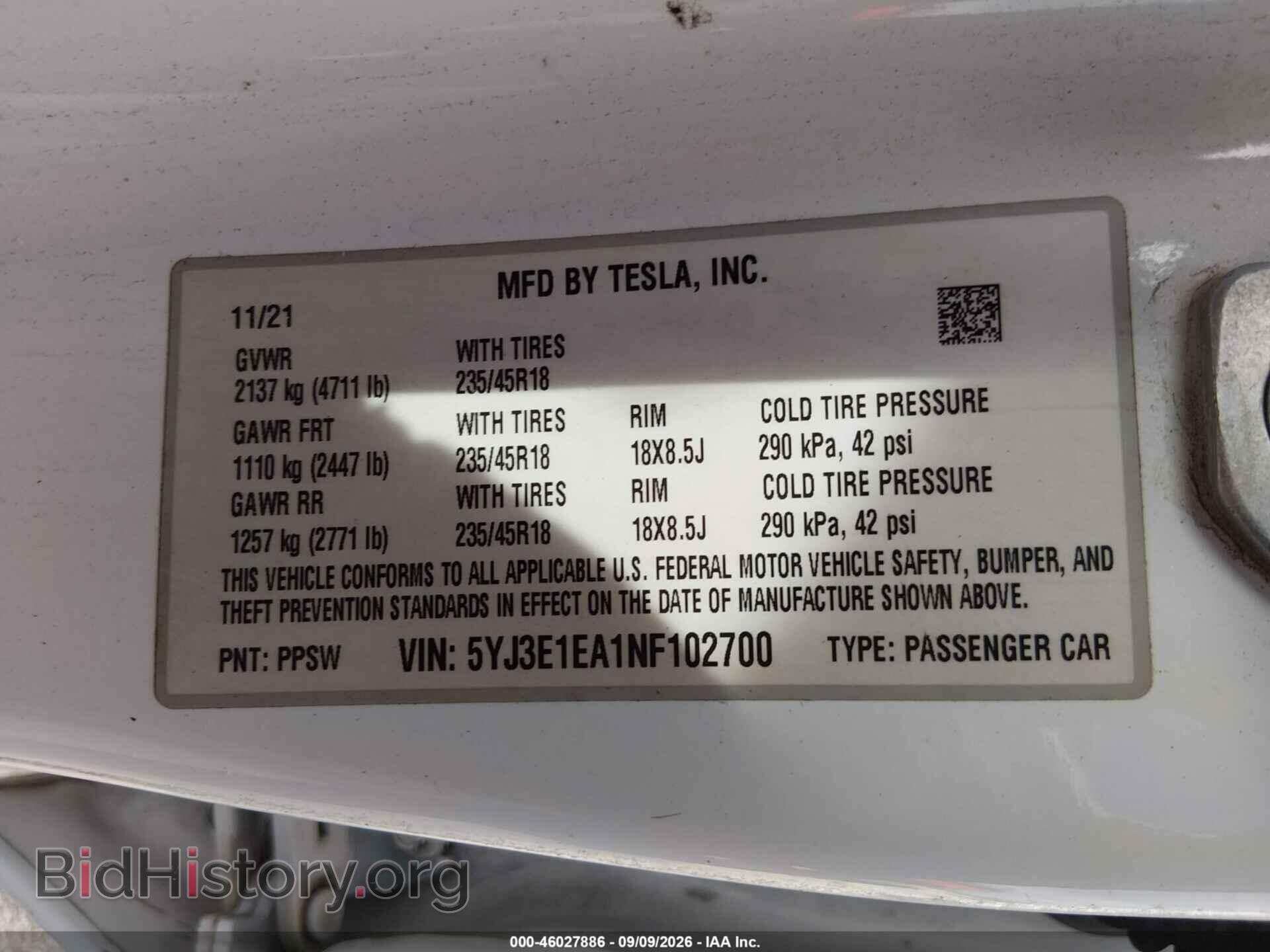 2022 TESLA MODEL 3 - VIN: 5YJ3E1EA1NF102700 - Photo 9