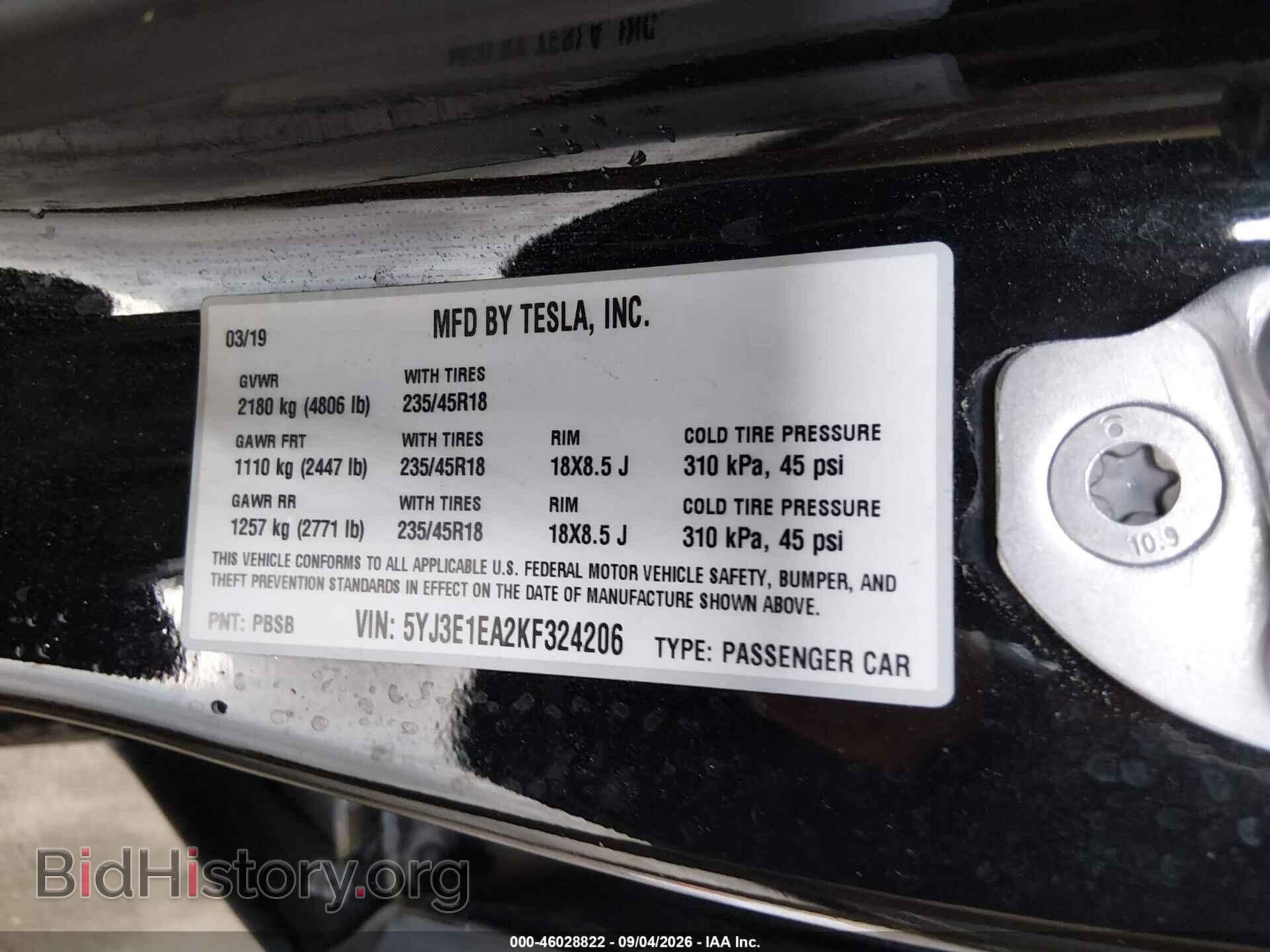 2019 TESLA MODEL 3 - VIN: 5YJ3E1EA2KF324206 - Photo 9