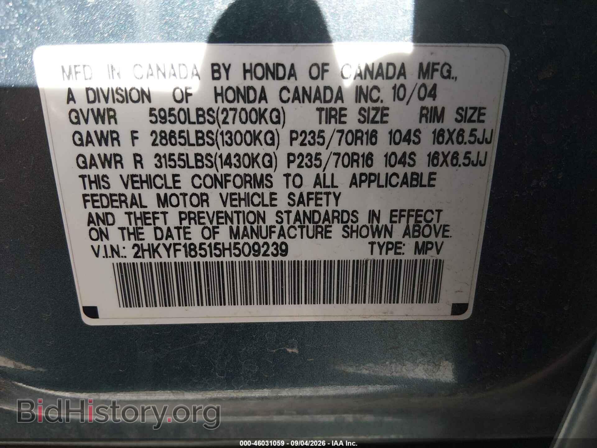 2005 HONDA PILOT - VIN: 2HKYF18515H509239 - Photo 9