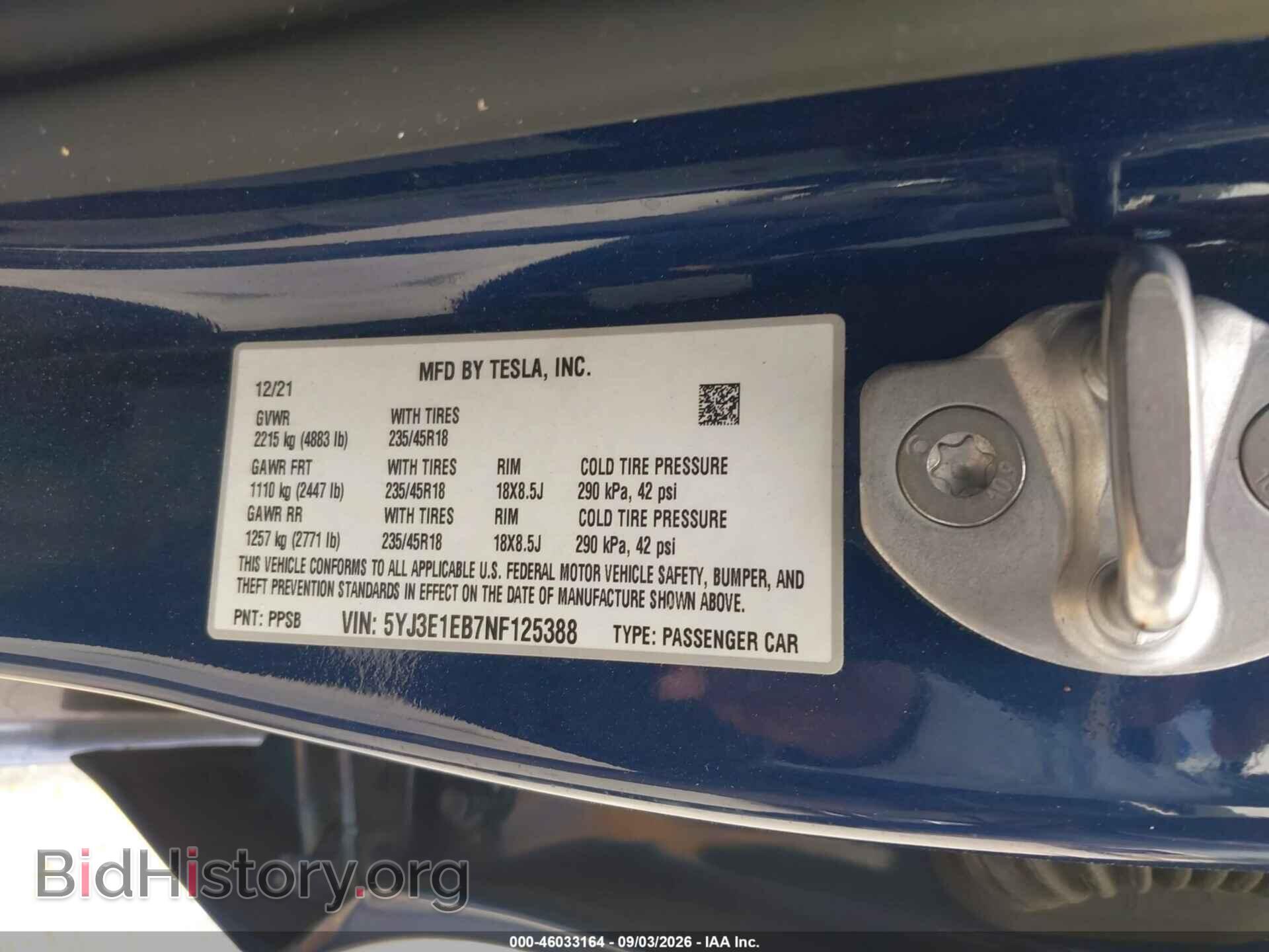 2022 TESLA MODEL 3 - VIN: 5YJ3E1EB7NF125388 - Фото 9
