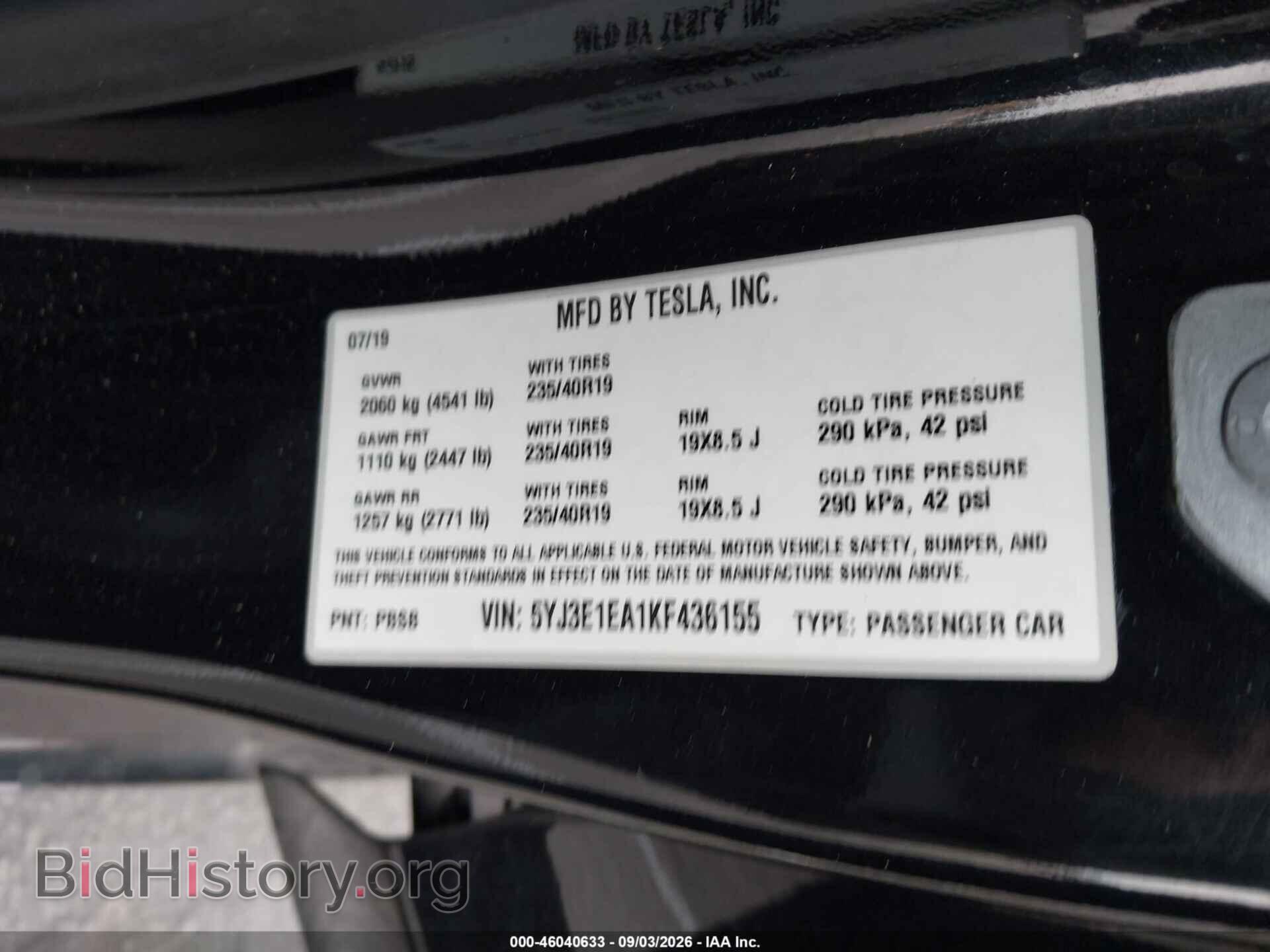 2019 TESLA MODEL 3 - VIN: 5YJ3E1EA1KF436155 - Photo 9