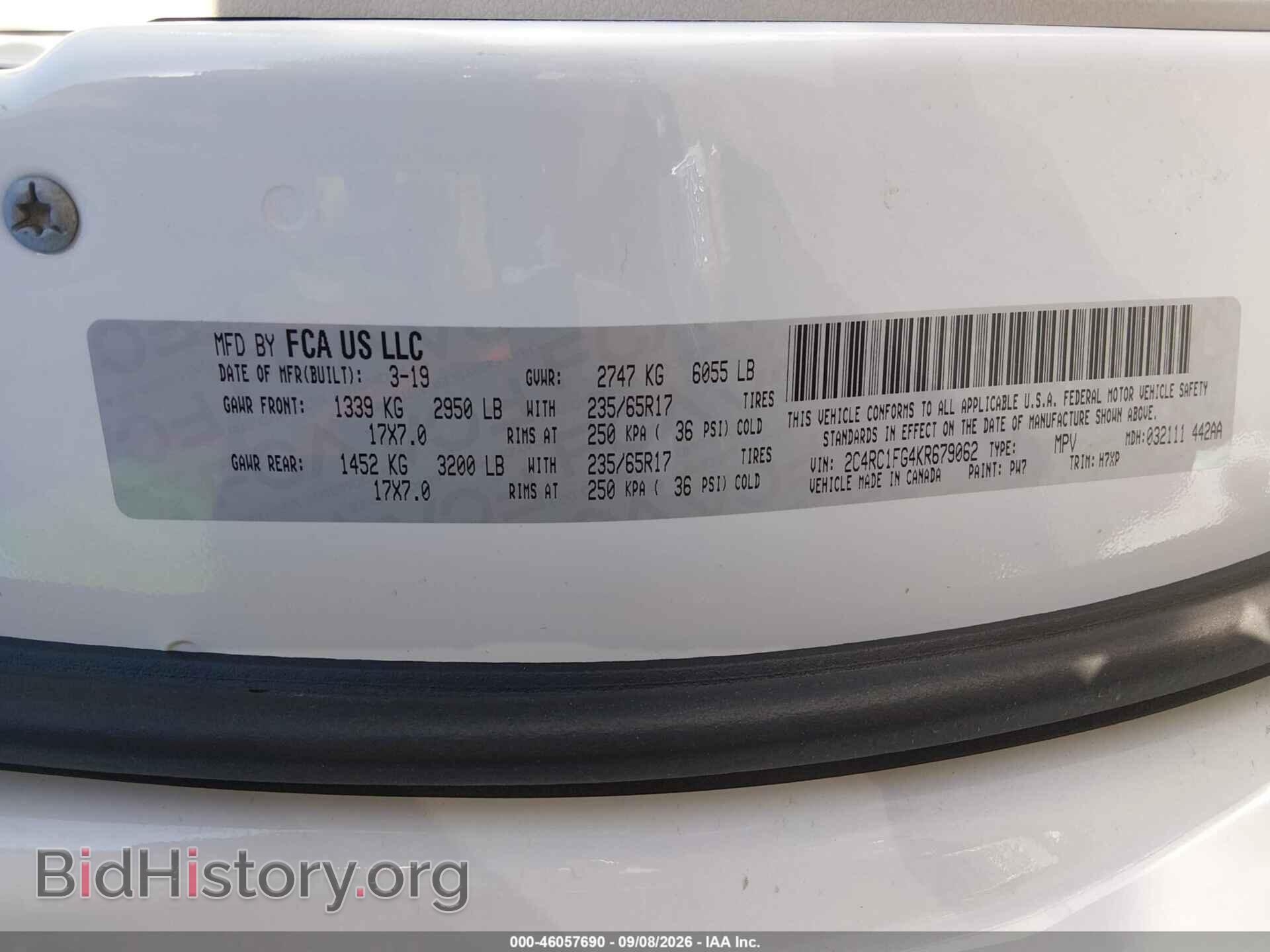 2019 CHRYSLER PACIFICA - VIN: 2C4RC1FG4KR679062 - Фото 9