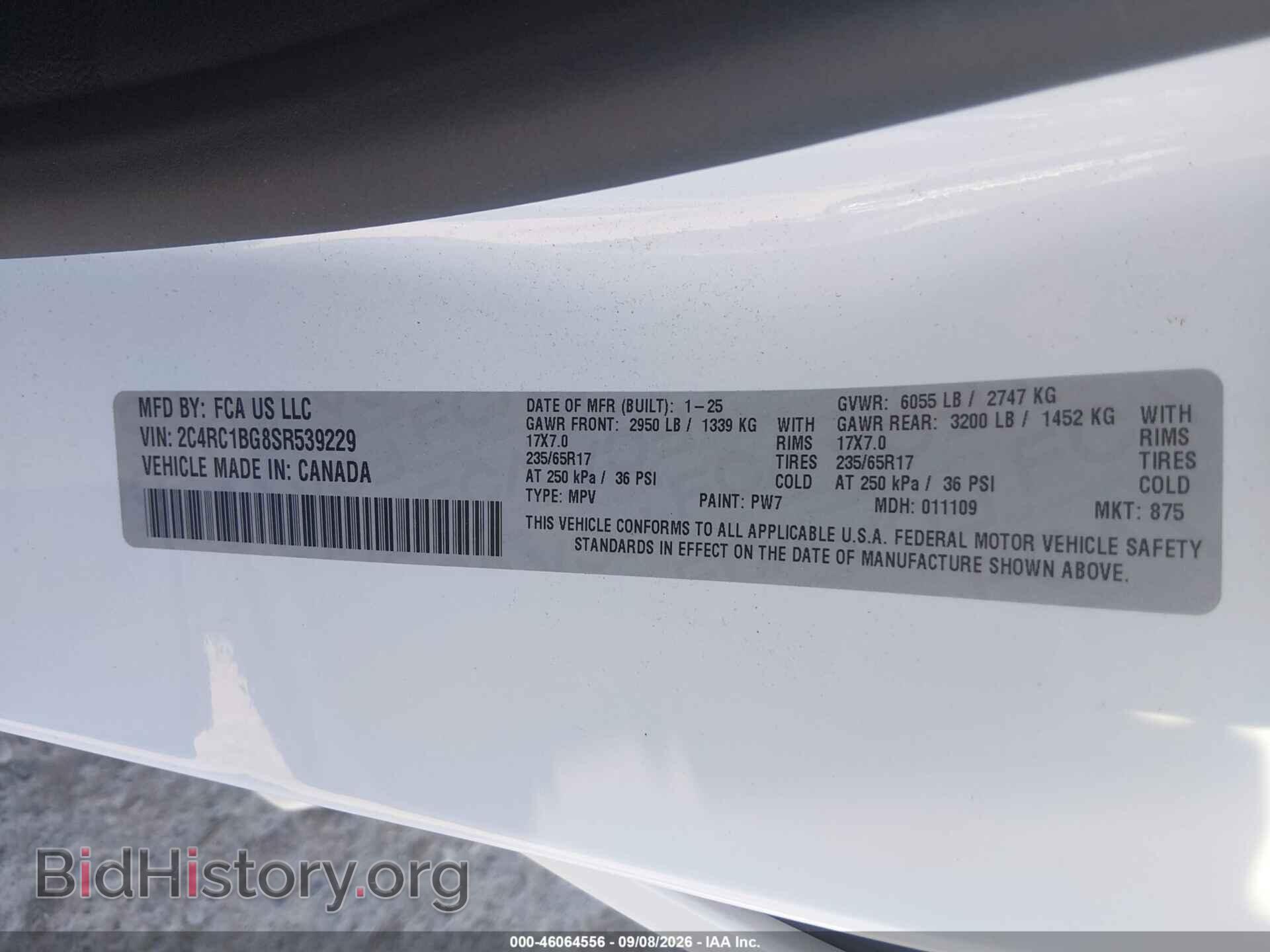 2025 CHRYSLER PACIFICA - VIN: 2C4RC1BG8SR539229 - Фото 9