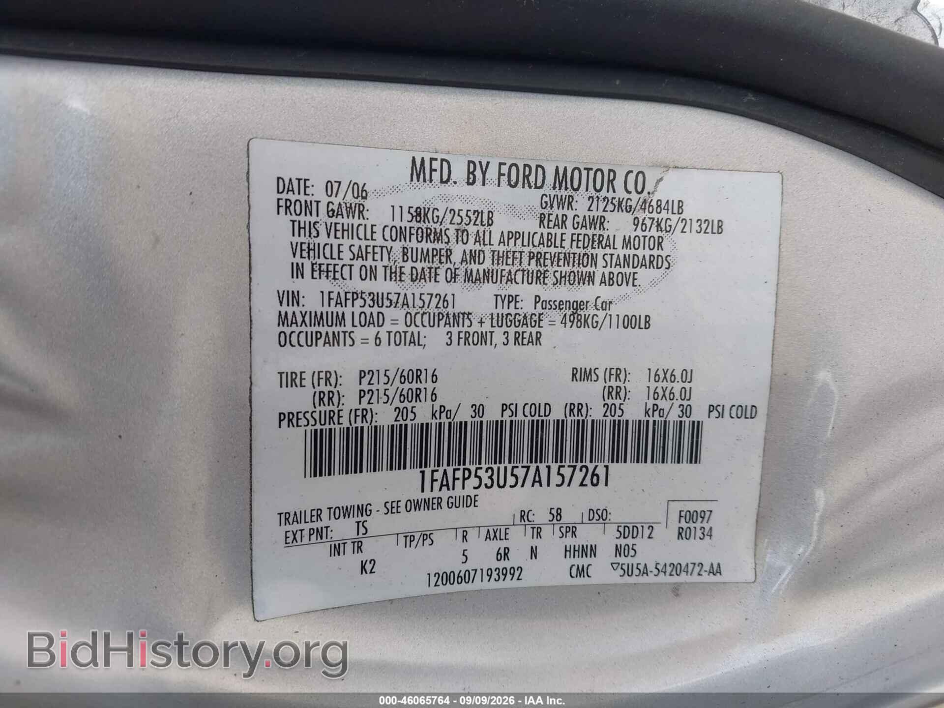 2007 FORD TAURUS - VIN: 1FAFP53U57A157261 - Photo 9