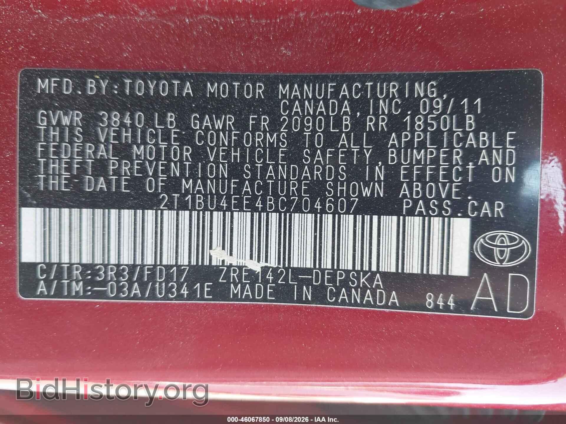 2011 TOYOTA COROLLA - VIN: 2T1BU4EE4BC704607 - Photo 9
