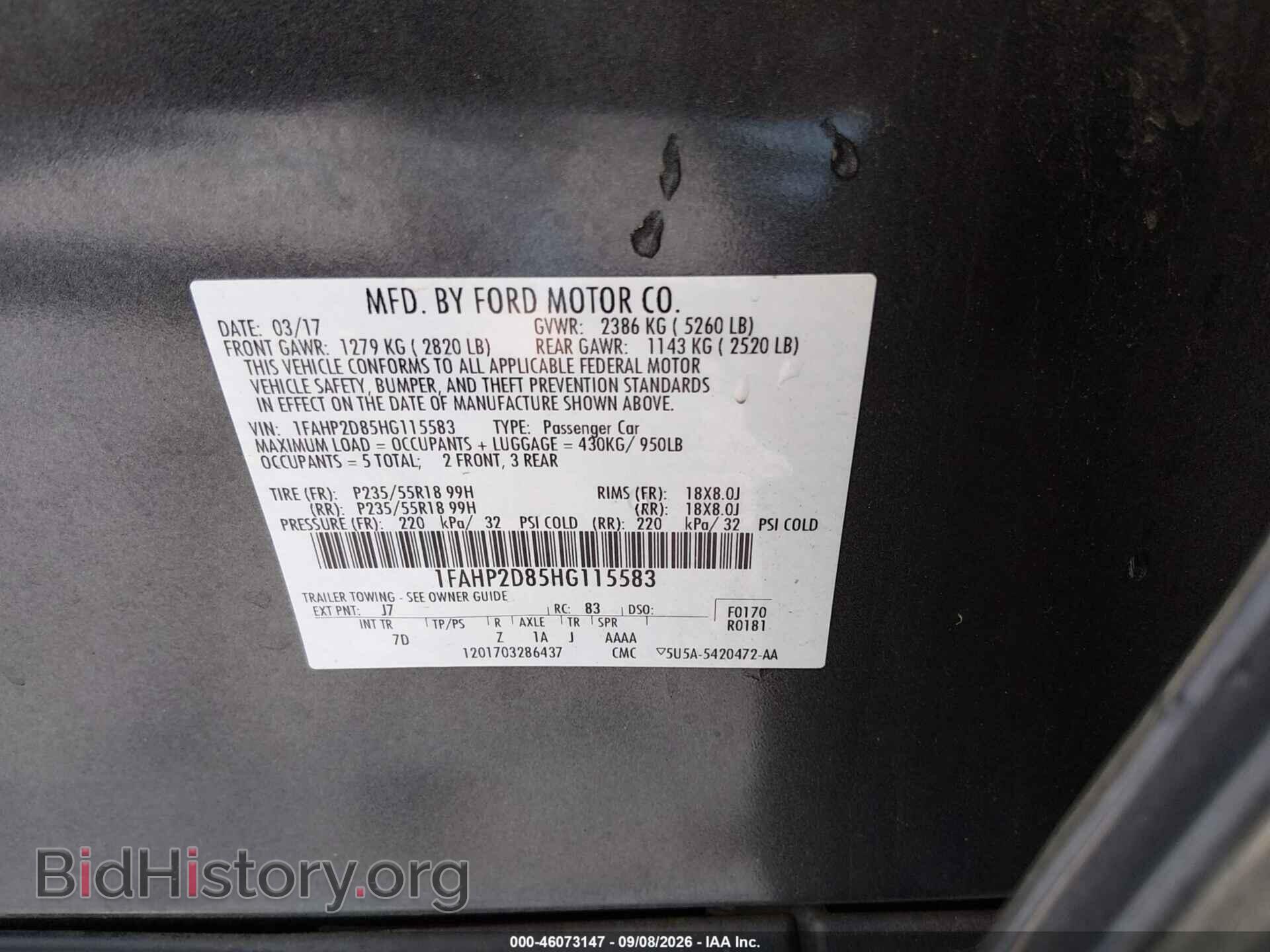 2017 FORD TAURUS - VIN: 1FAHP2D85HG115583 - Photo 9