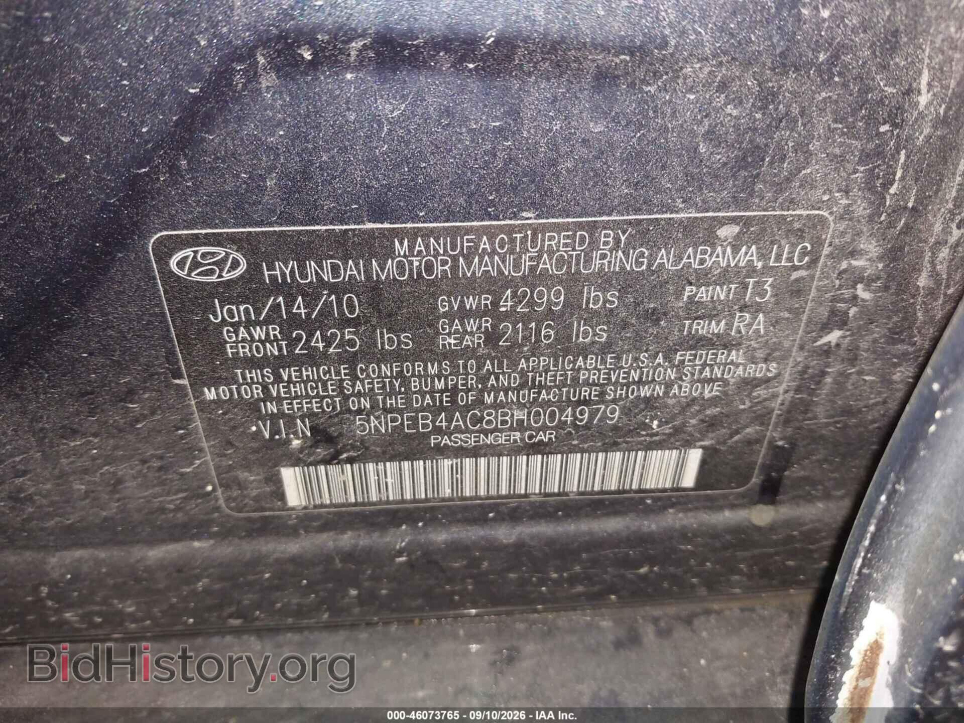 2011 HYUNDAI SONATA - VIN: 5NPEB4AC8BH004979 - Photo 9