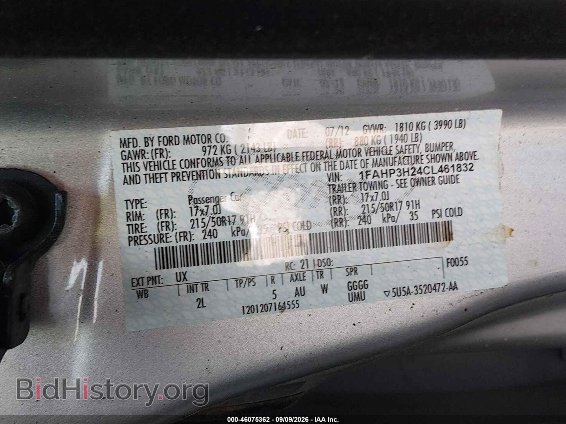 2012 FORD FOCUS - VIN: 1FAHP3H24CL461832 - Фото 9