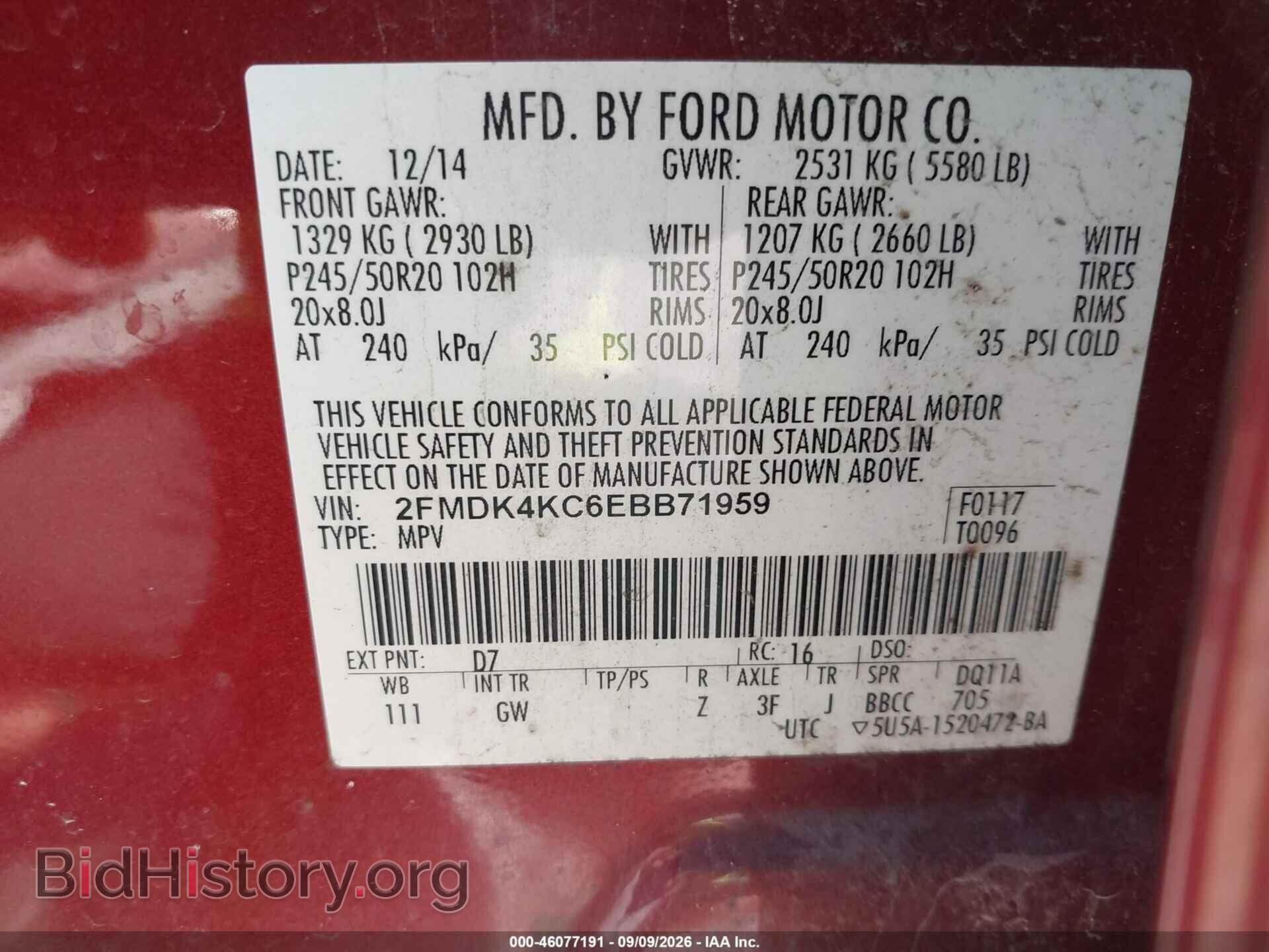 2014 FORD EDGE - VIN: 2FMDK4KC6EBB71959 - Photo 9