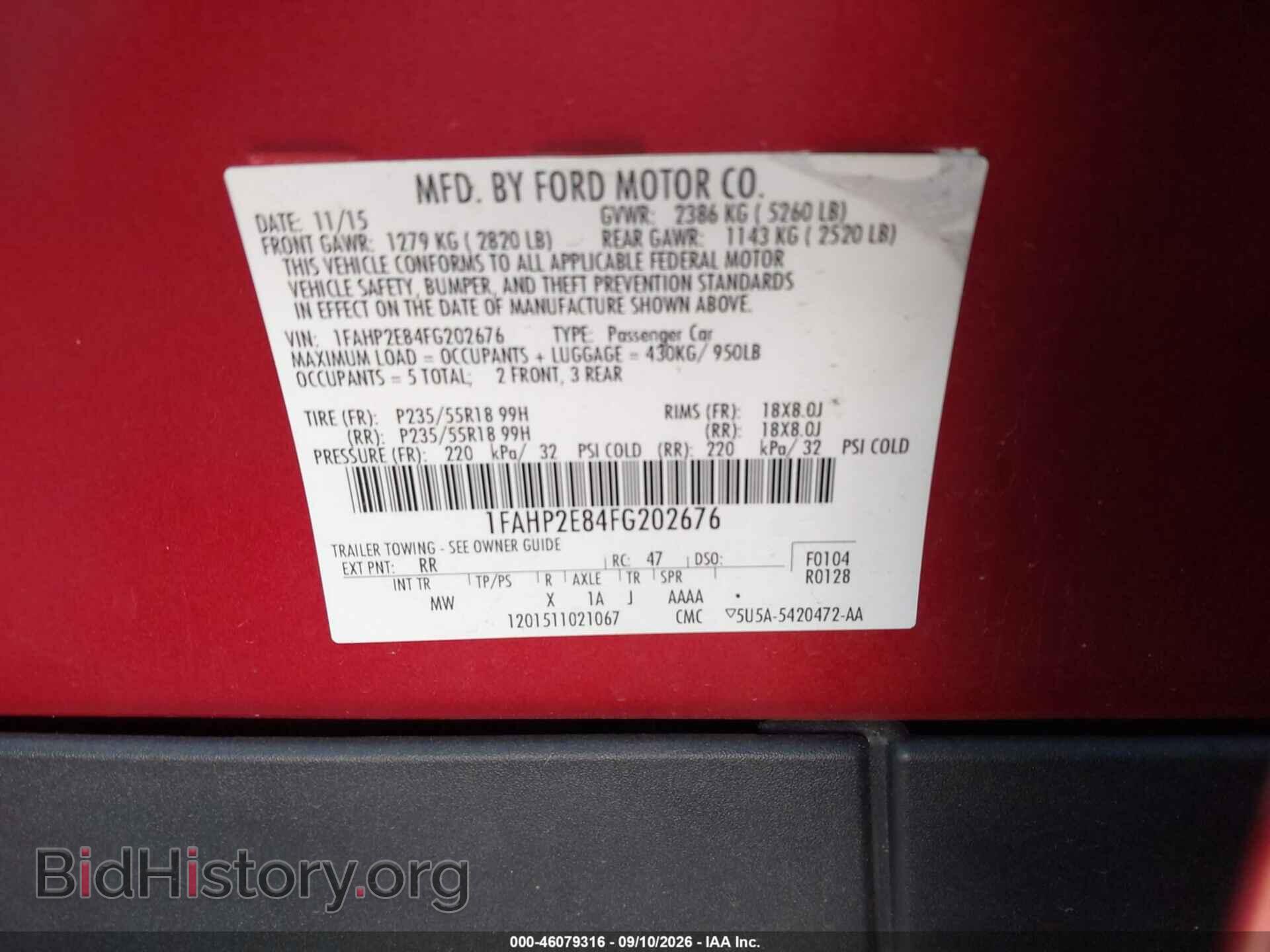 2015 FORD TAURUS - VIN: 1FAHP2E84FG202676 - Photo 9