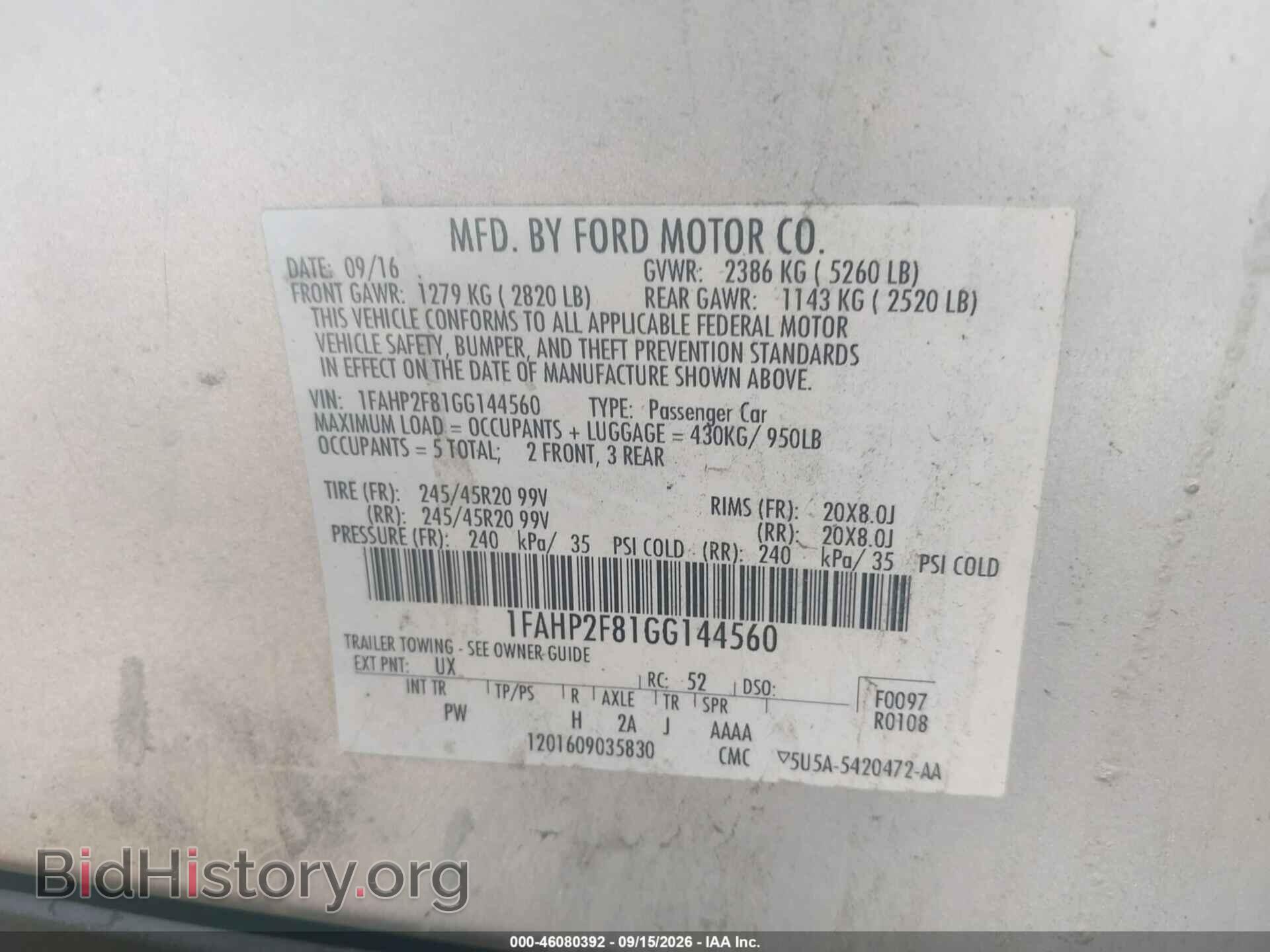 2016 FORD TAURUS - VIN: 1FAHP2F81GG144560 - Photo 9