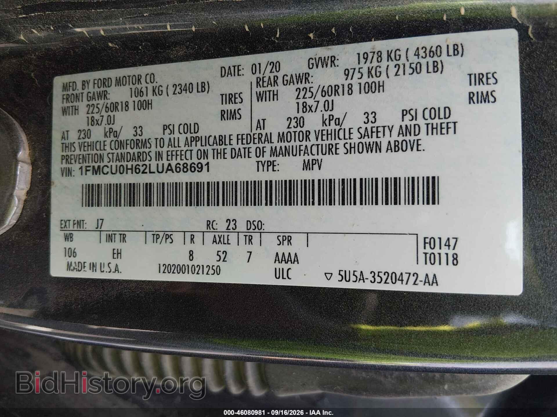 2020 FORD ESCAPE - VIN: 1FMCU0H62LUA68691 - Photo 9