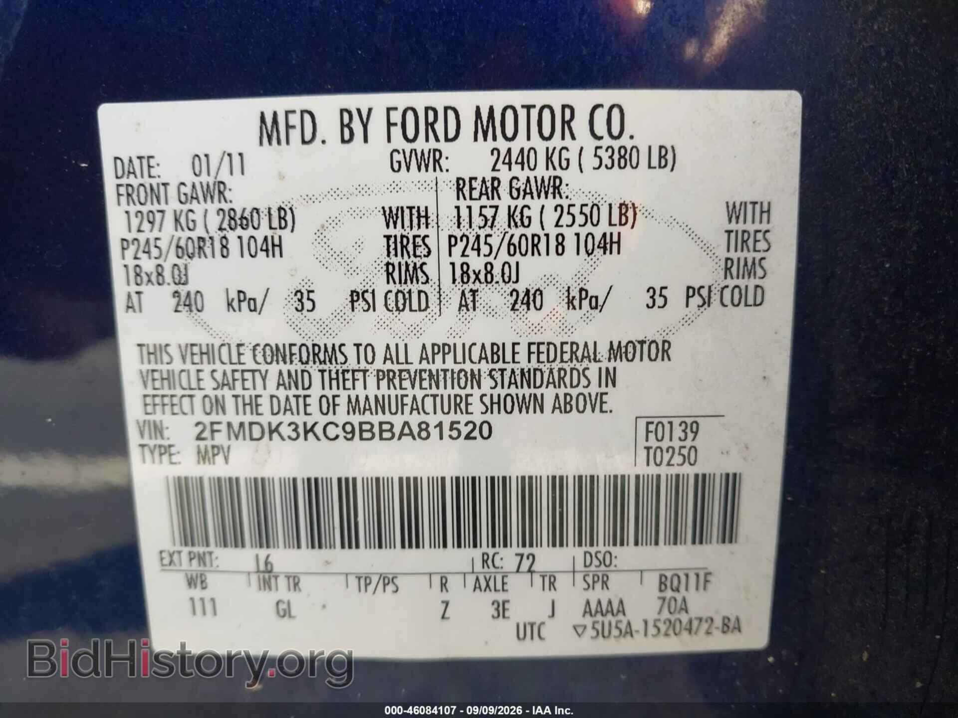 2011 FORD EDGE - VIN: 2FMDK3KC9BBA81520 - Photo 9