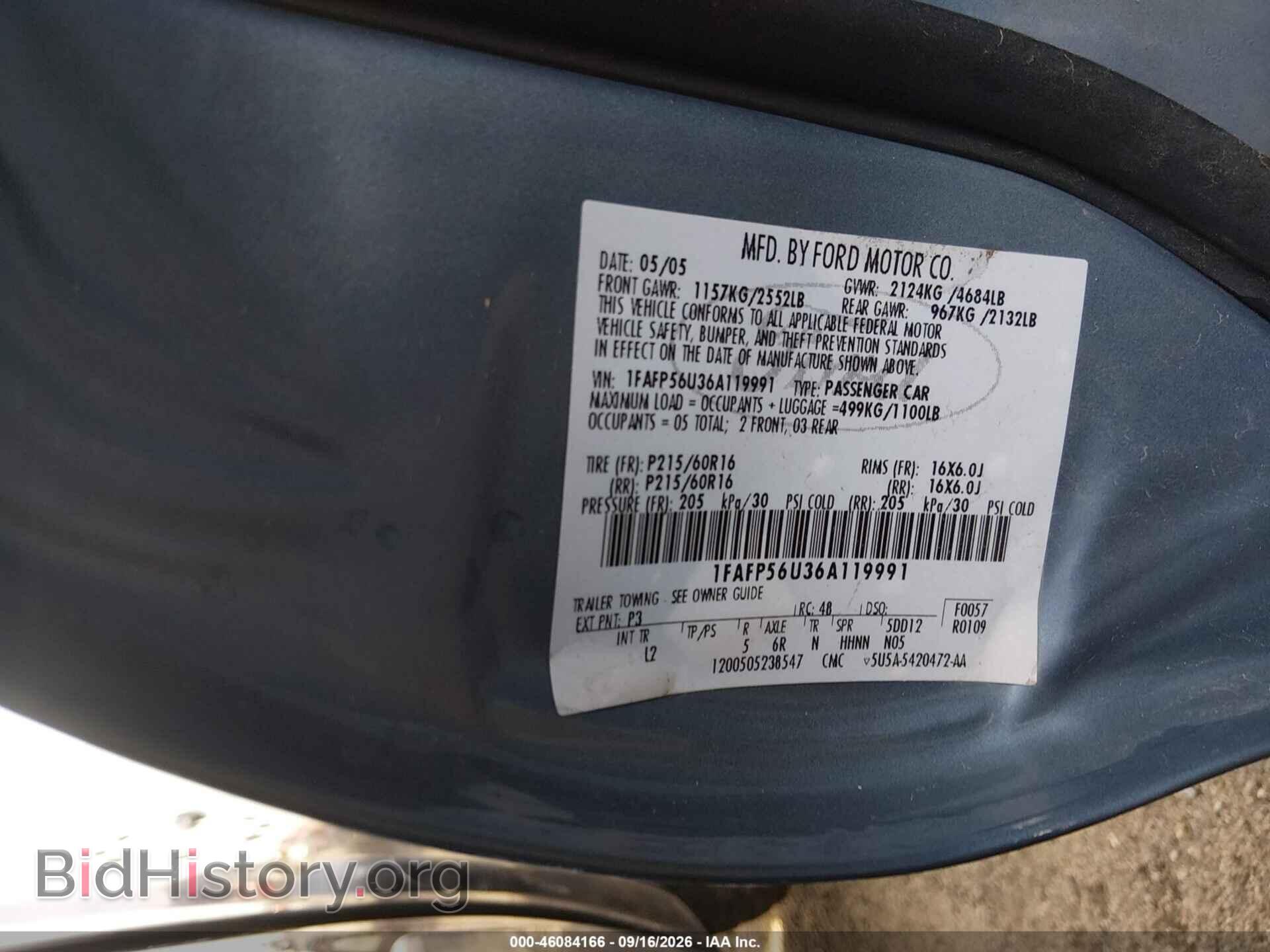 2006 FORD TAURUS - VIN: 1FAFP56U36A119991 - Photo 9