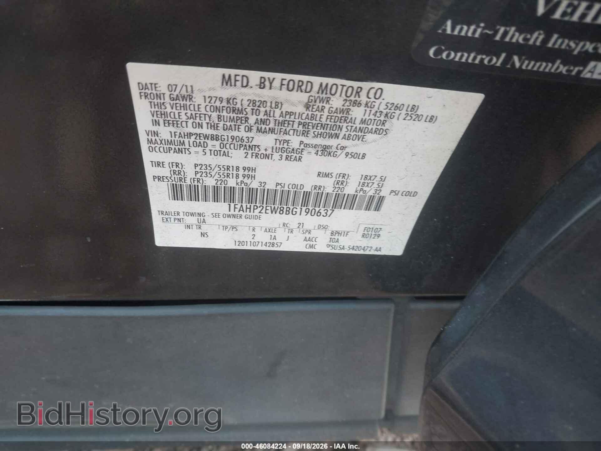 2011 FORD TAURUS - VIN: 1FAHP2EW8BG190637 - Photo 9