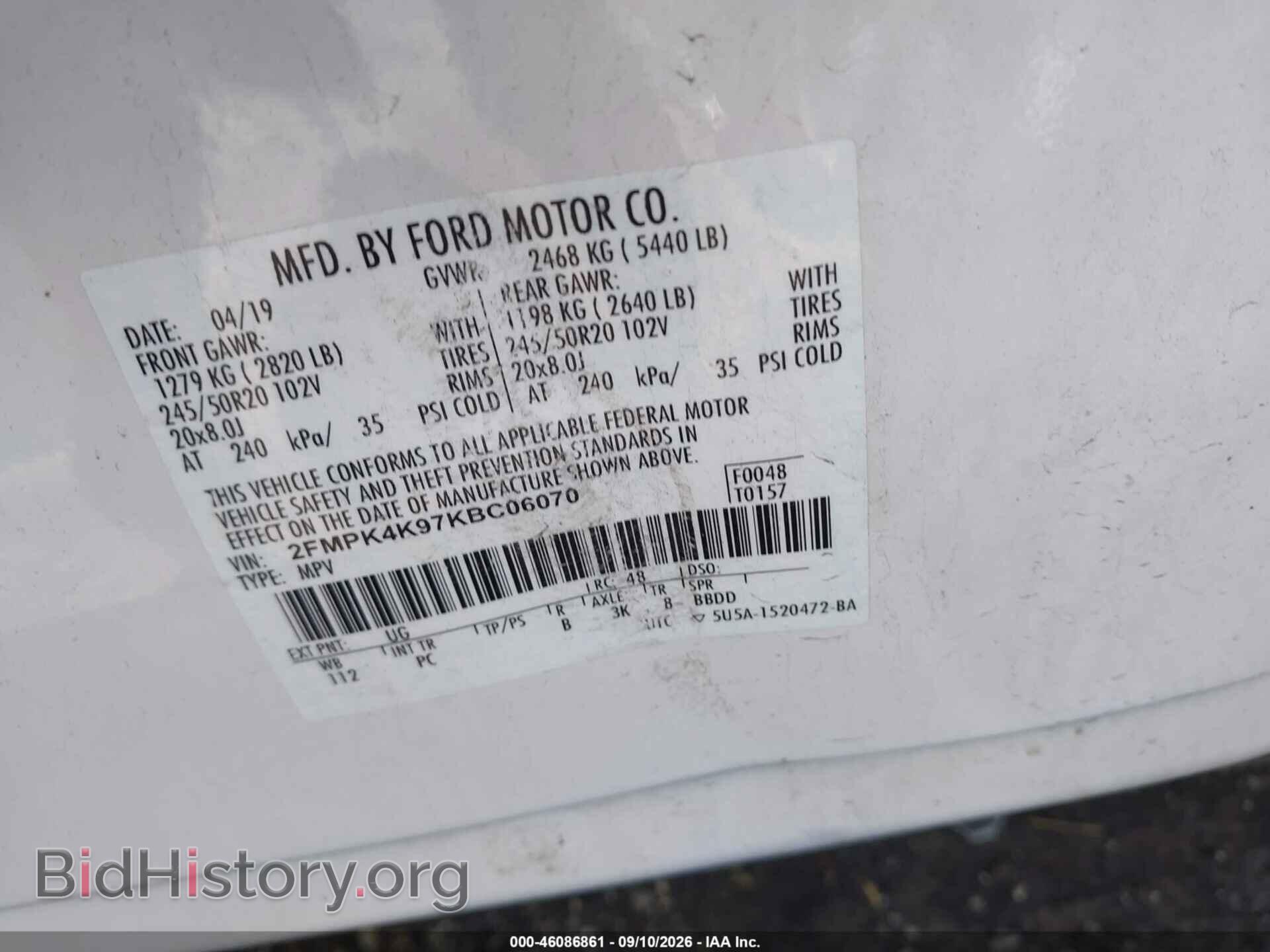 2019 FORD EDGE - VIN: 2FMPK4K97KBC06070 - Photo 9
