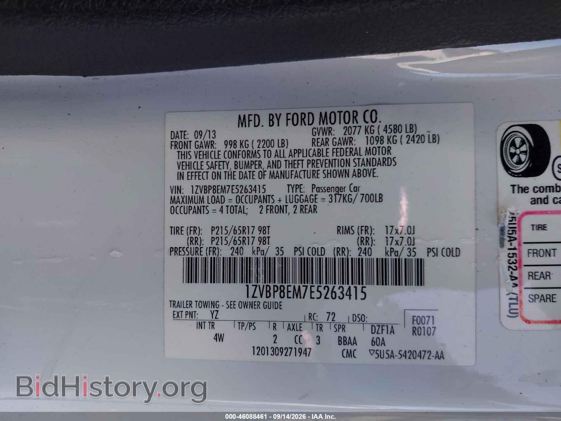 2014 FORD MUSTANG - VIN: 1ZVBP8EM7E5263415 - Фото 9