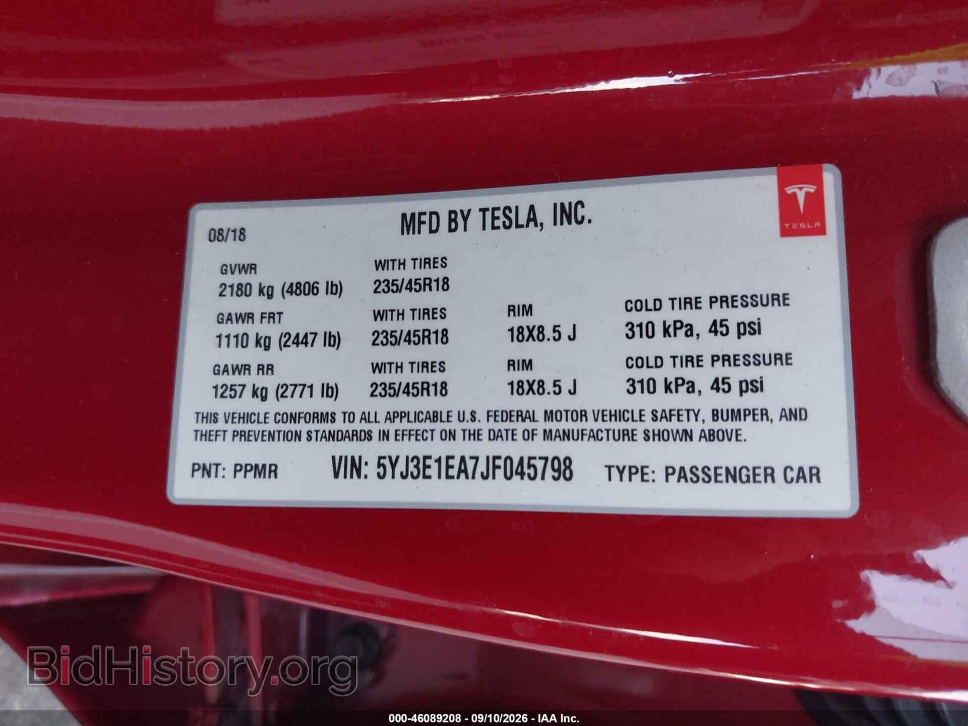 2018 TESLA MODEL 3 - VIN: 5YJ3E1EA7JF045798 - Photo 9