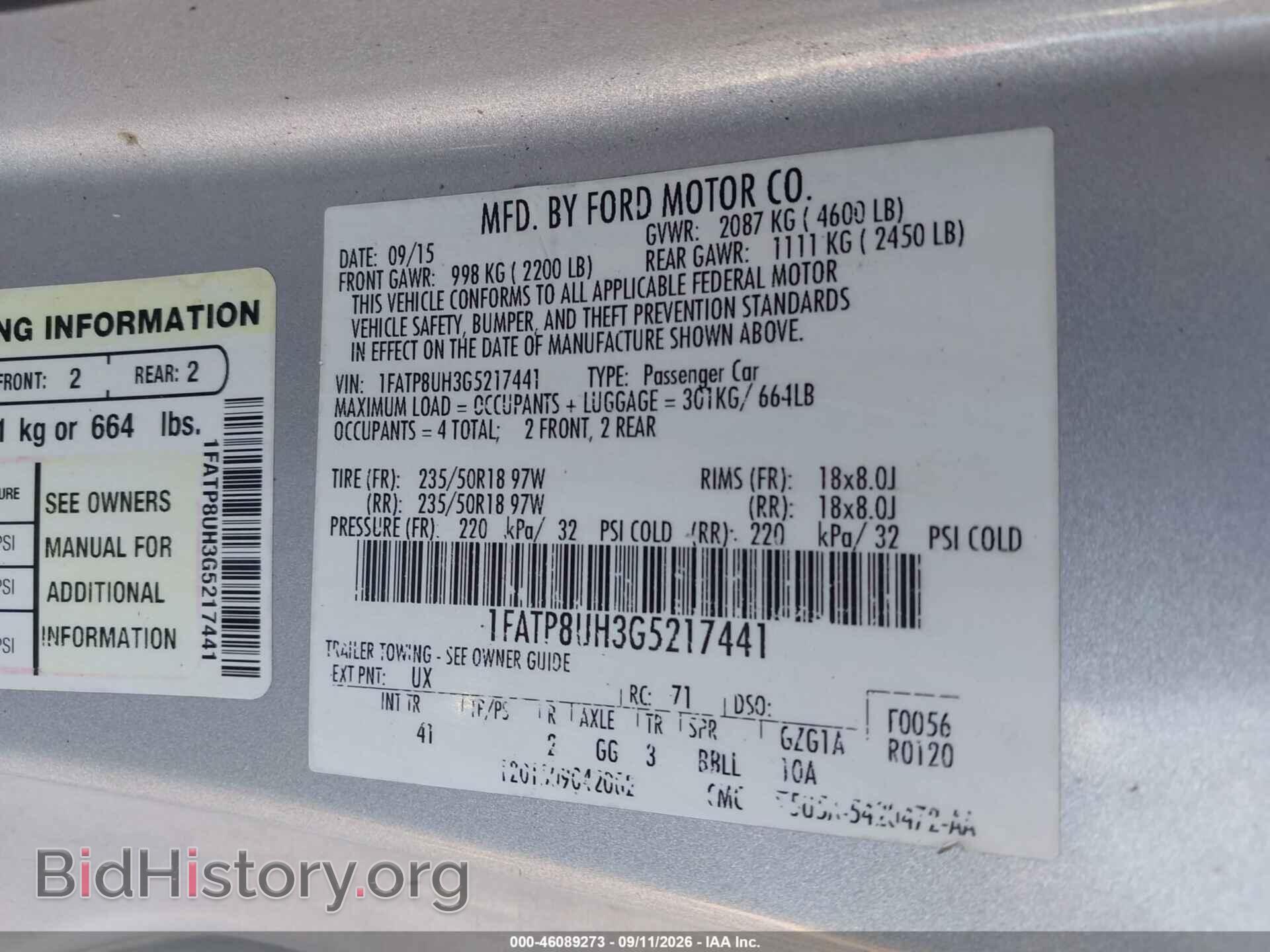 2016 FORD MUSTANG - VIN: 1FATP8UH3G5217441 - Фото 9