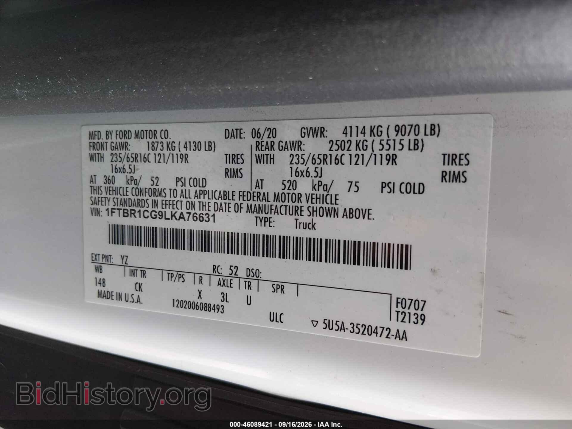 2020 FORD TRANSIT-250 - VIN: 1FTBR1CG9LKA76631 - Photo 9