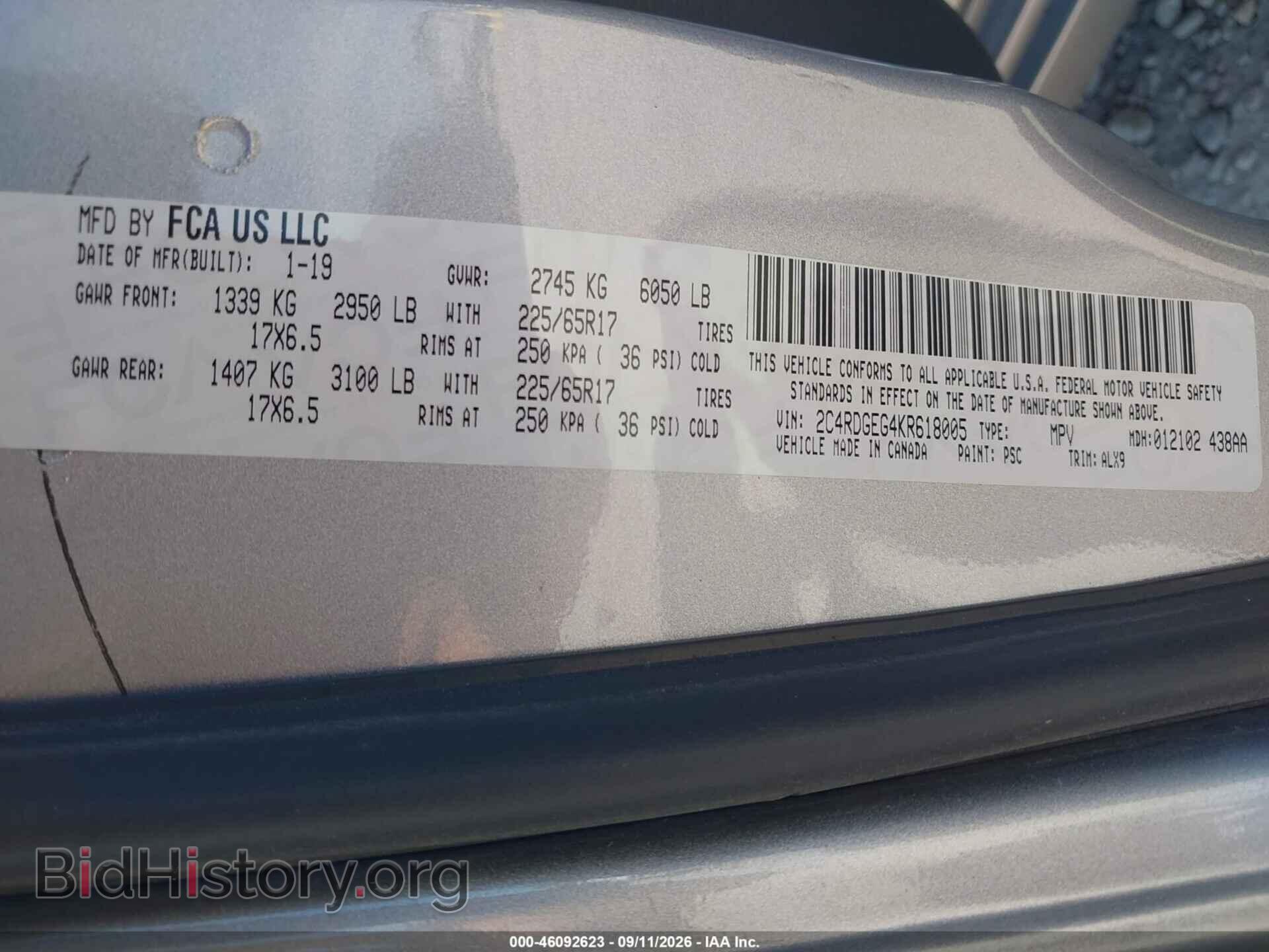 2019 DODGE GRAND CARAVAN - VIN: 2C4RDGEG4KR618005 - Photo 9