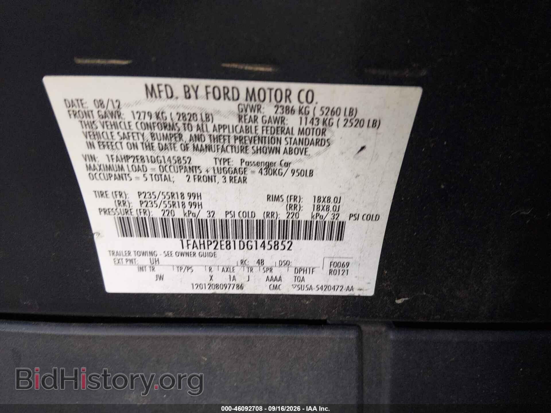 2013 FORD TAURUS - VIN: 1FAHP2E81DG145852 - Photo 9