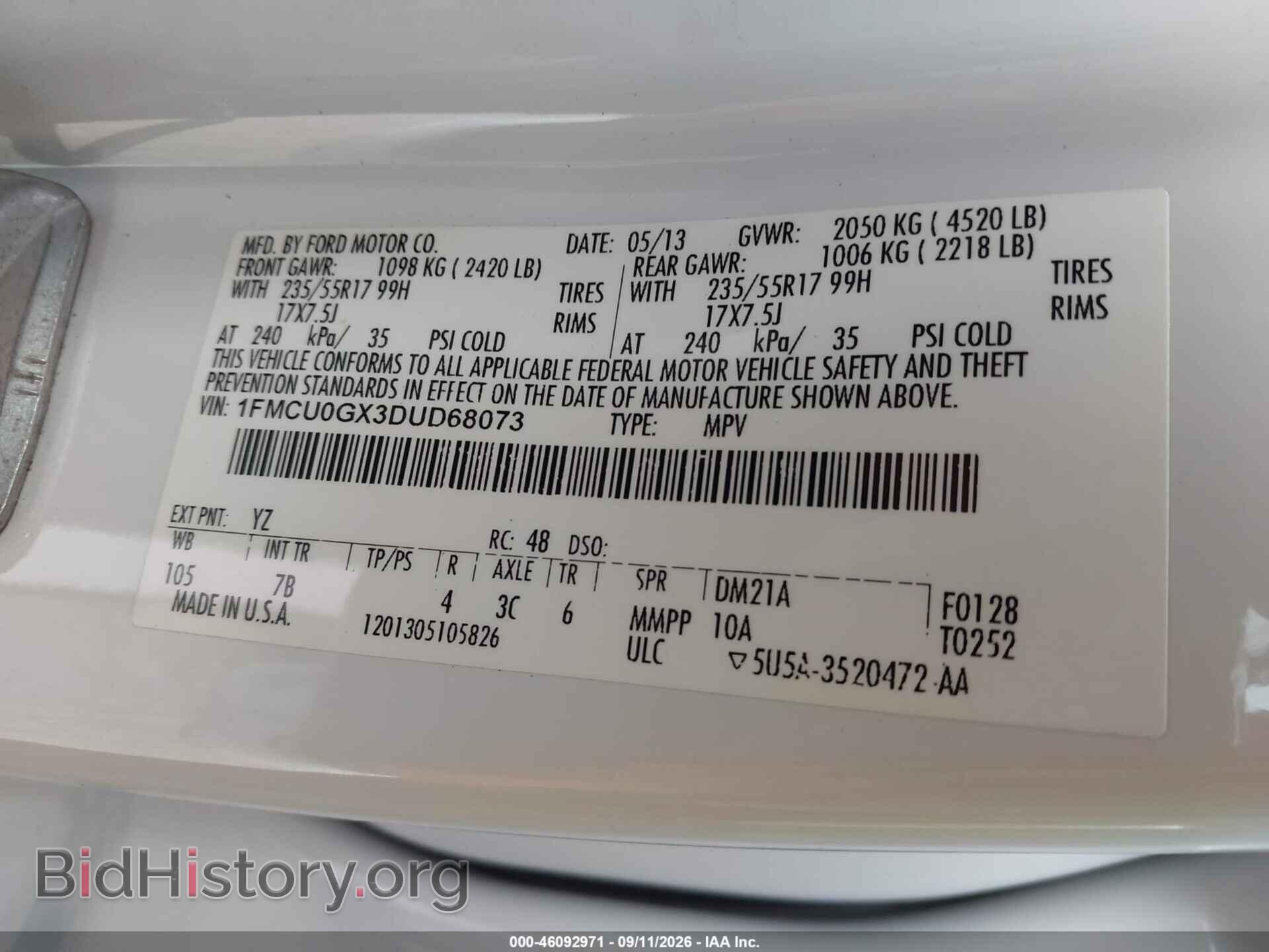 2013 FORD ESCAPE - VIN: 1FMCU0GX3DUD68073 - Фото 9