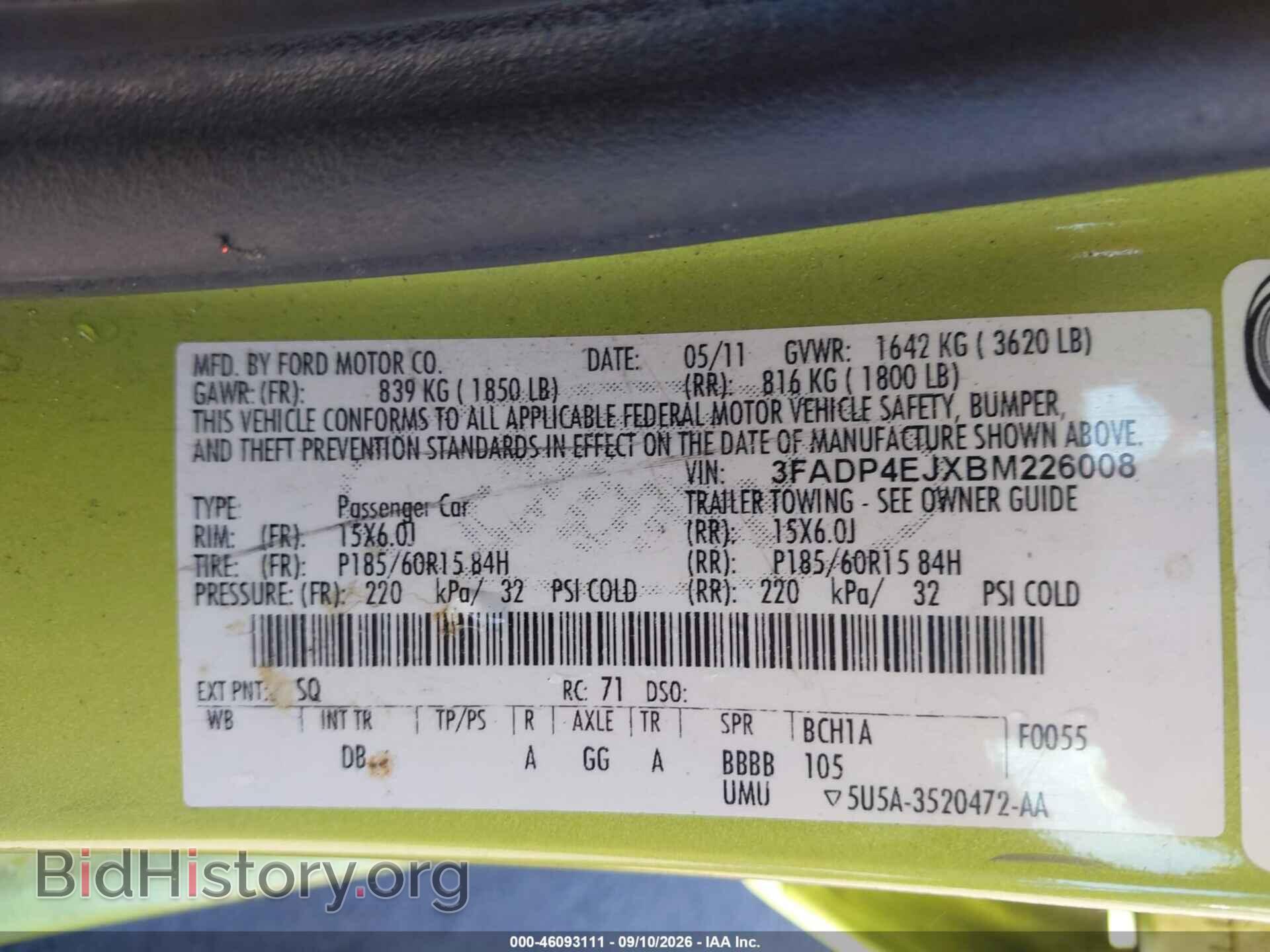 2011 FORD FIESTA - VIN: 3FADP4EJXBM226008 - Фото 9