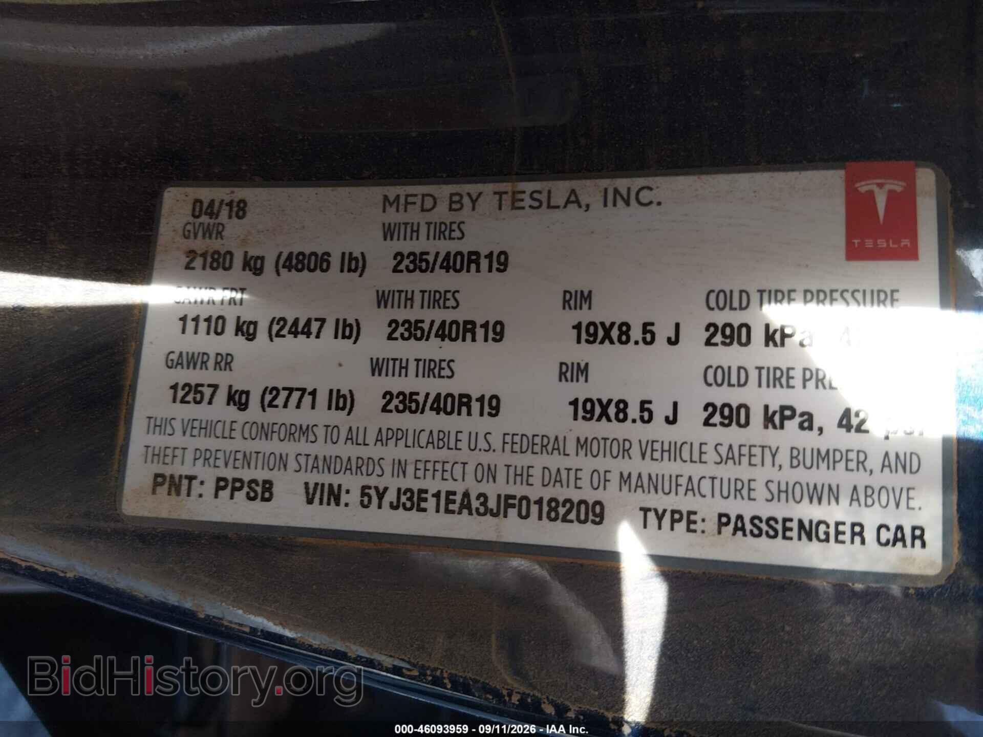 2018 TESLA MODEL 3 - VIN: 5YJ3E1EA3JF018209 - Photo 9