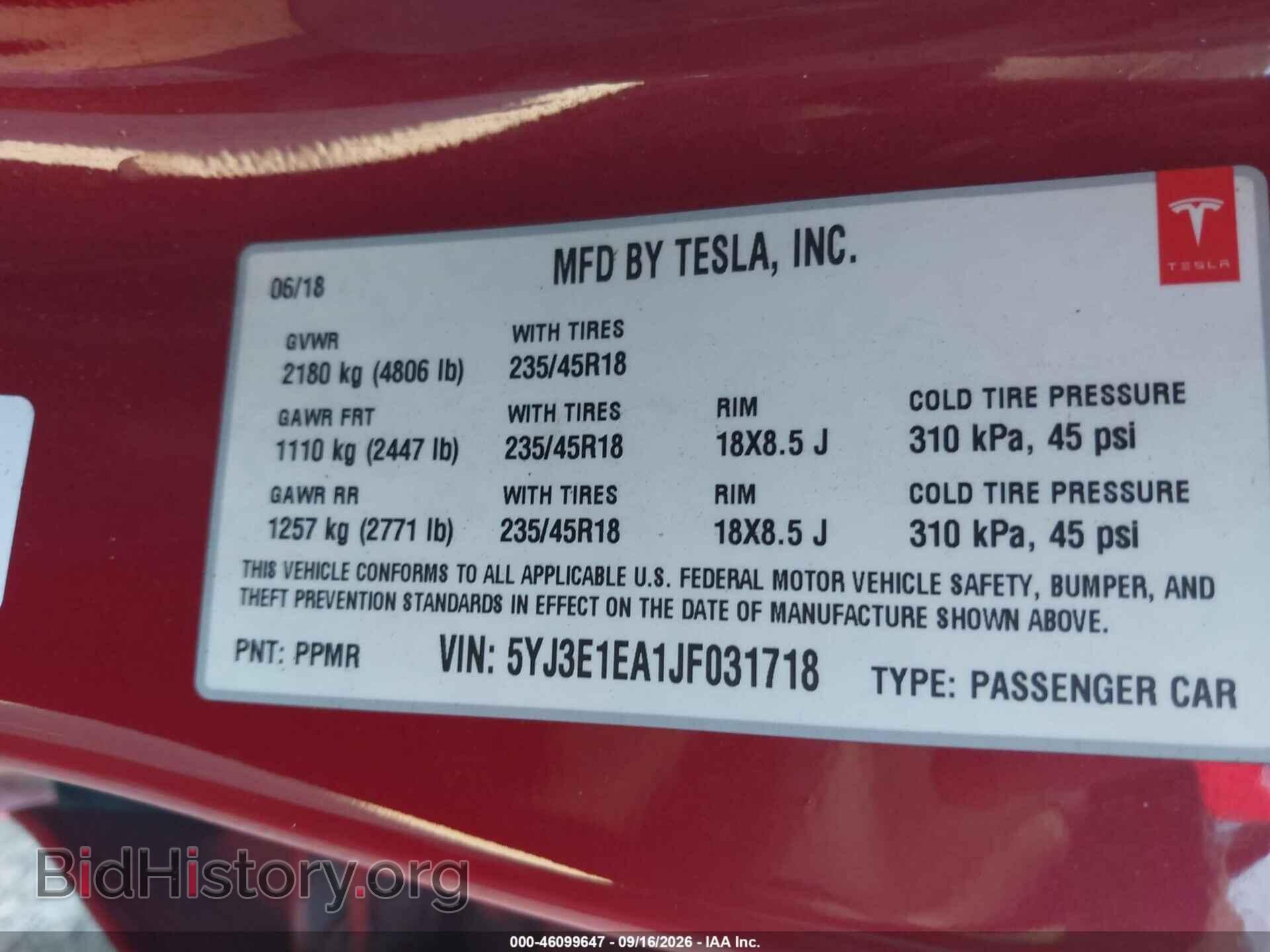 2018 TESLA MODEL 3 - VIN: 5YJ3E1EA1JF031718 - Photo 9