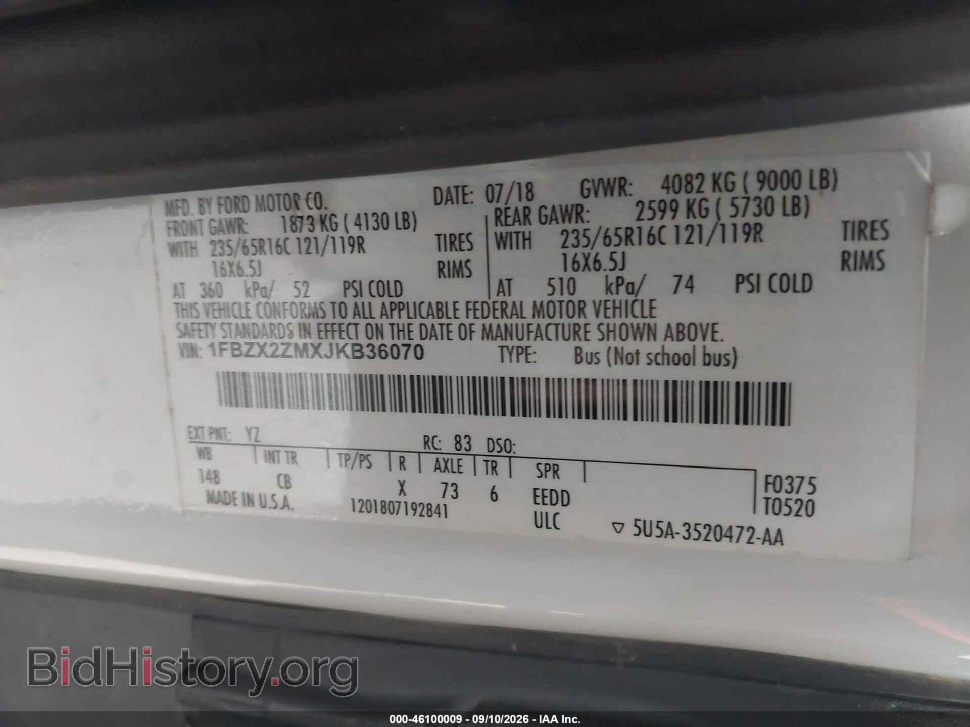 2018 FORD TRANSIT - VIN: 1FBZX2ZMXJKB36070 - Photo 9