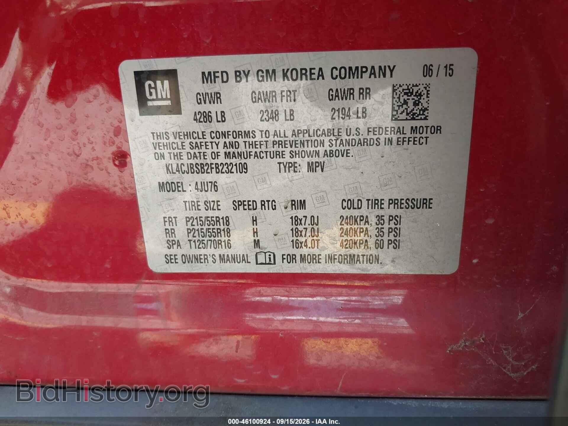 2015 BUICK ENCORE - VIN: KL4CJBSB2FB232109 - Photo 9