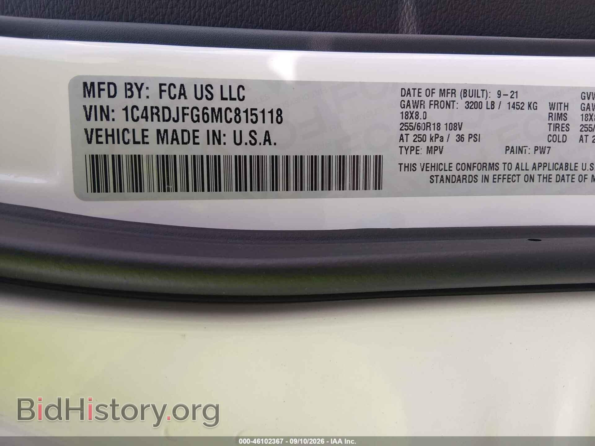 2021 DODGE DURANGO - VIN: 1C4RDJFG6MC815118 - Photo 9