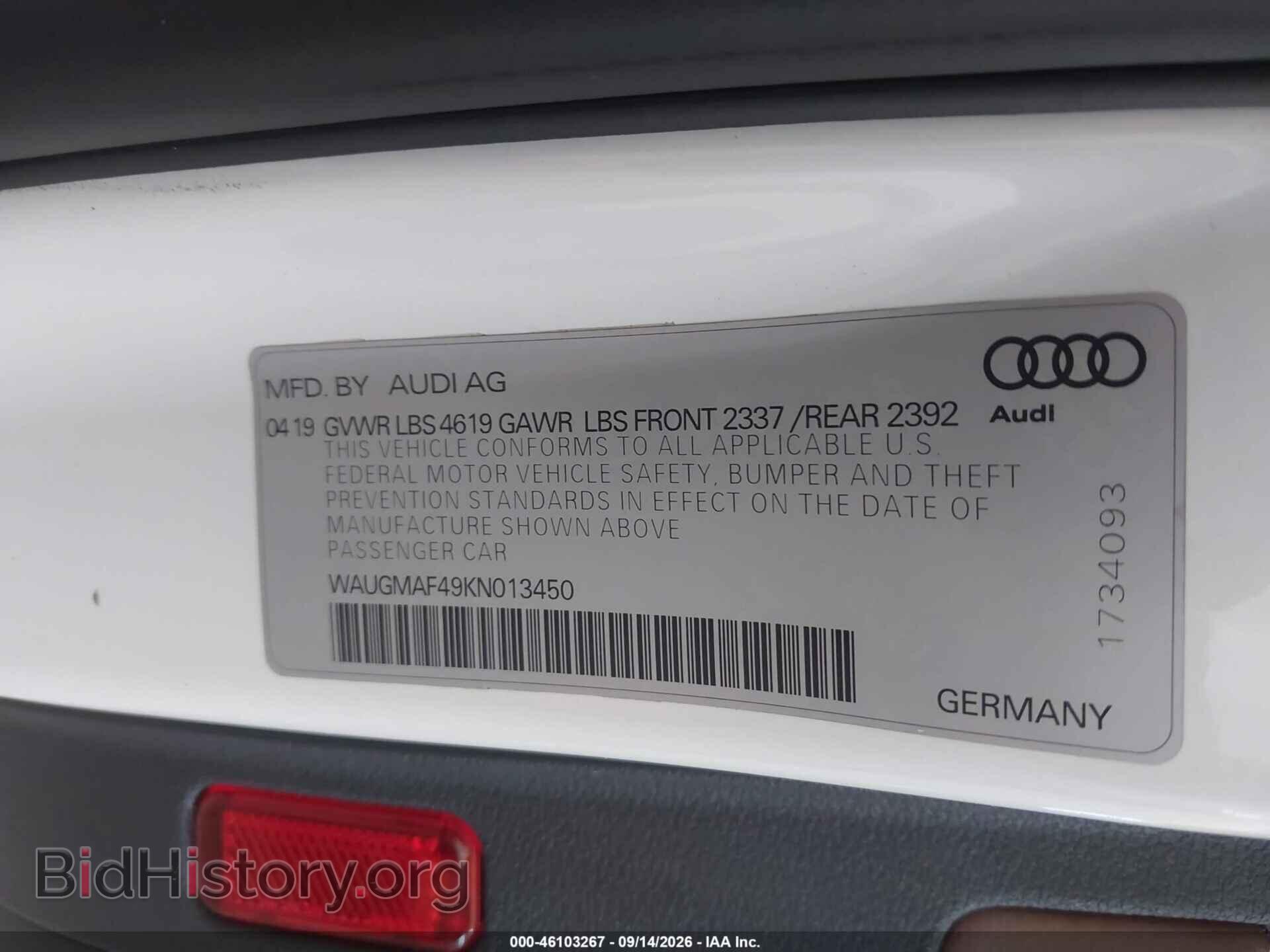 2019 AUDI A4 - VIN: WAUGMAF49KN013450 - Photo 9