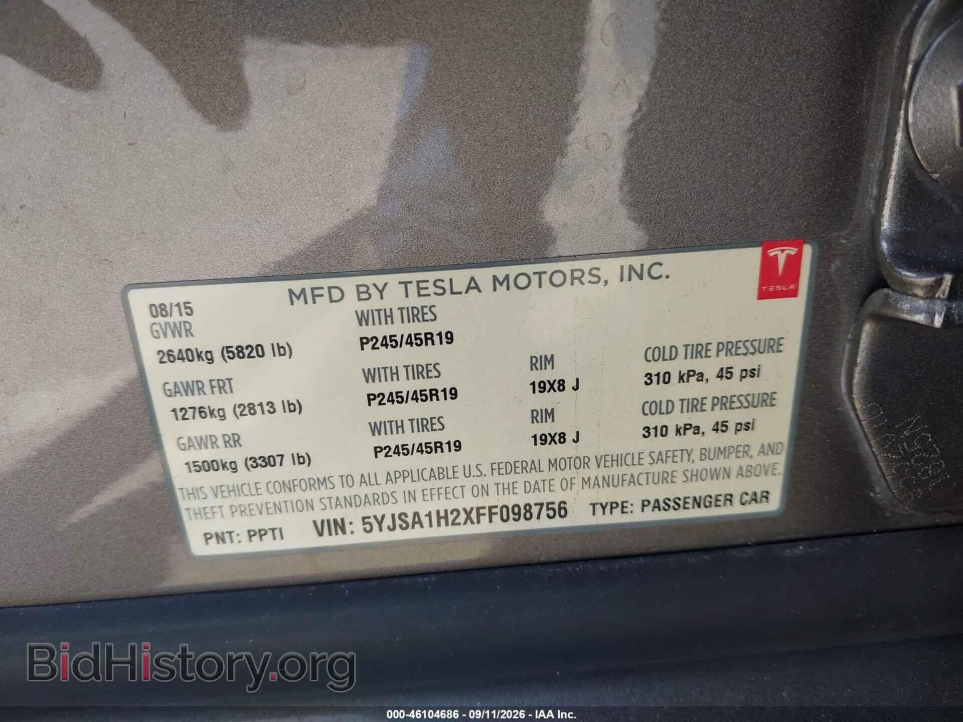 2015 TESLA MODEL S - VIN: 5YJSA1H2XFF098756 - Photo 9