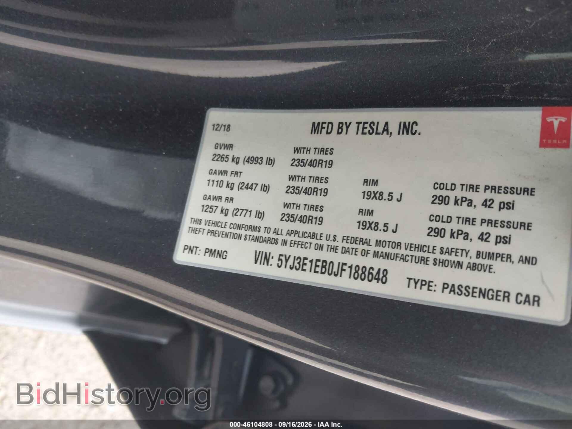 2018 TESLA MODEL 3 - VIN: 5YJ3E1EB0JF188648 - Photo 9