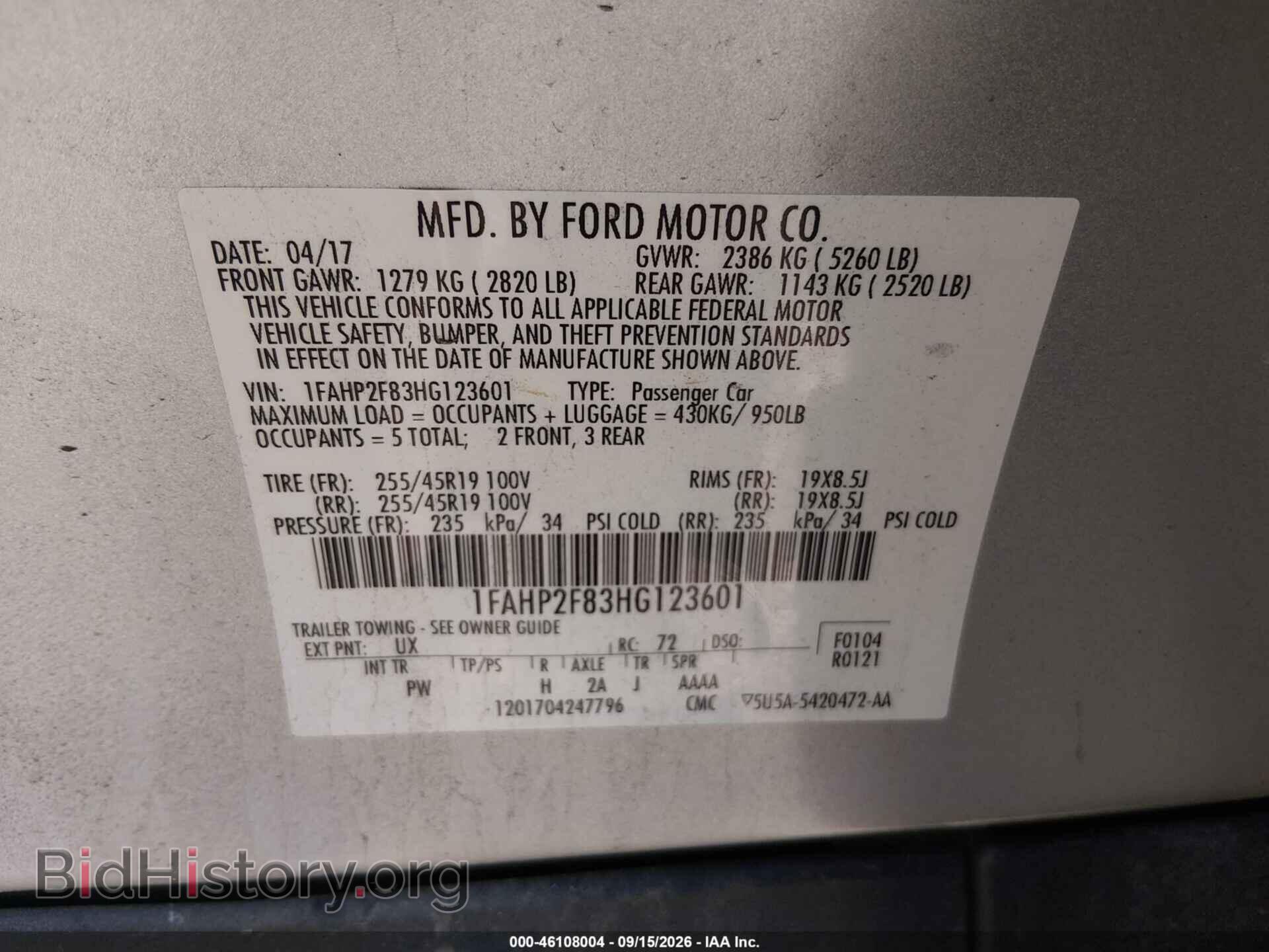 2017 FORD TAURUS - VIN: 1FAHP2F83HG123601 - Photo 9